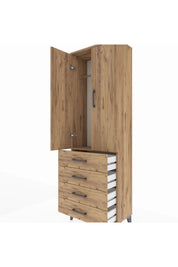 Arges Dolap Tek Raflı 4 Çekmeceli Tek Askılı 60x30x182 - S23M027V9A