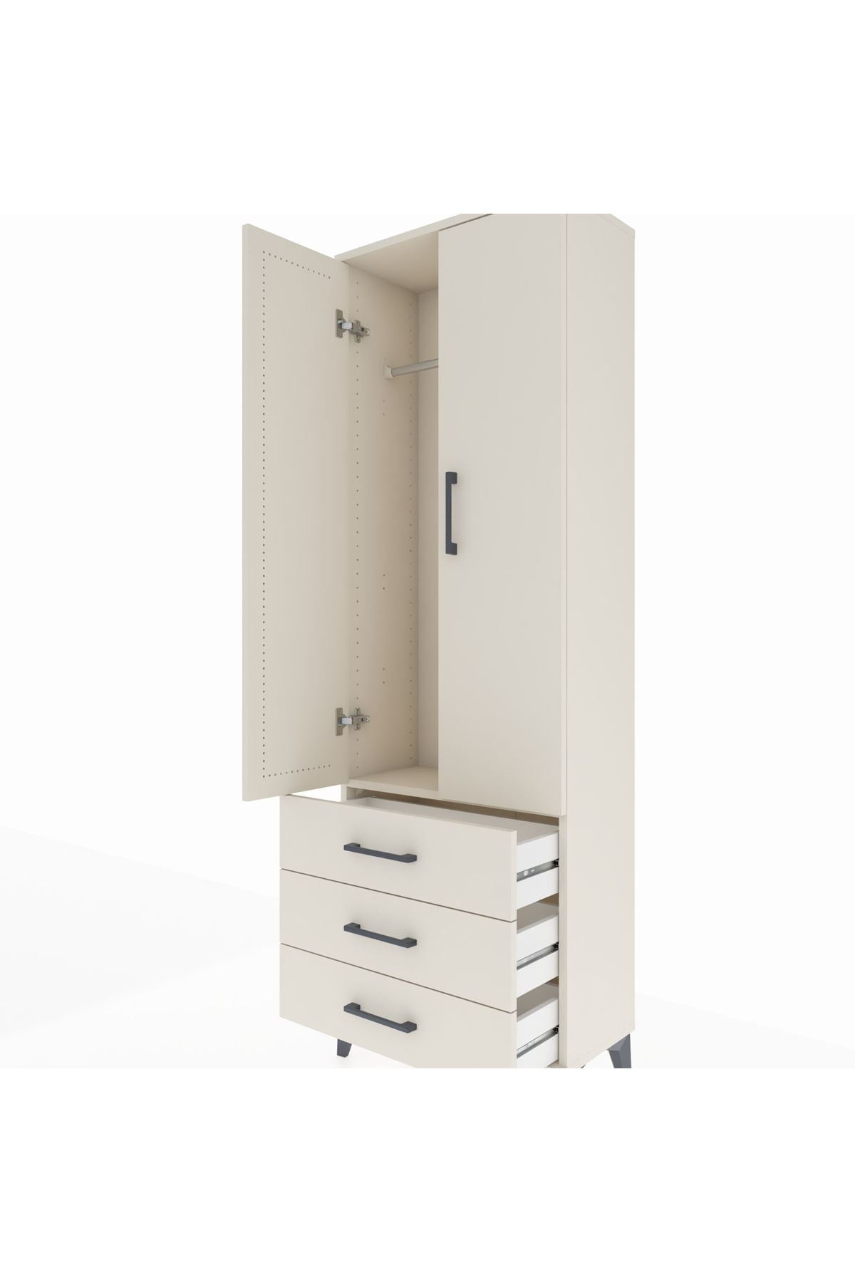 Arges Dolap Tek Raflı 3 Çekmeceli Tek Askılı 60x30x182 - S23M028V1A