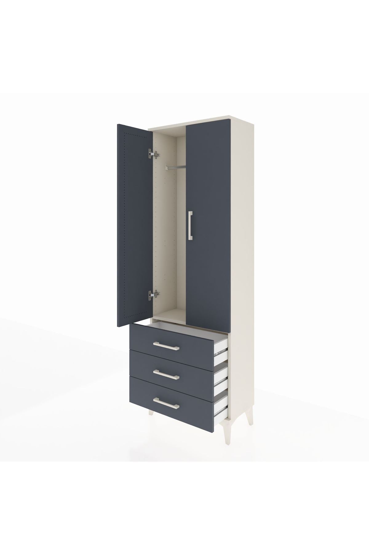 Arges Dolap Tek Raflı 3 Çekmeceli Tek Askılı 60x30x182 - S23M028V2A