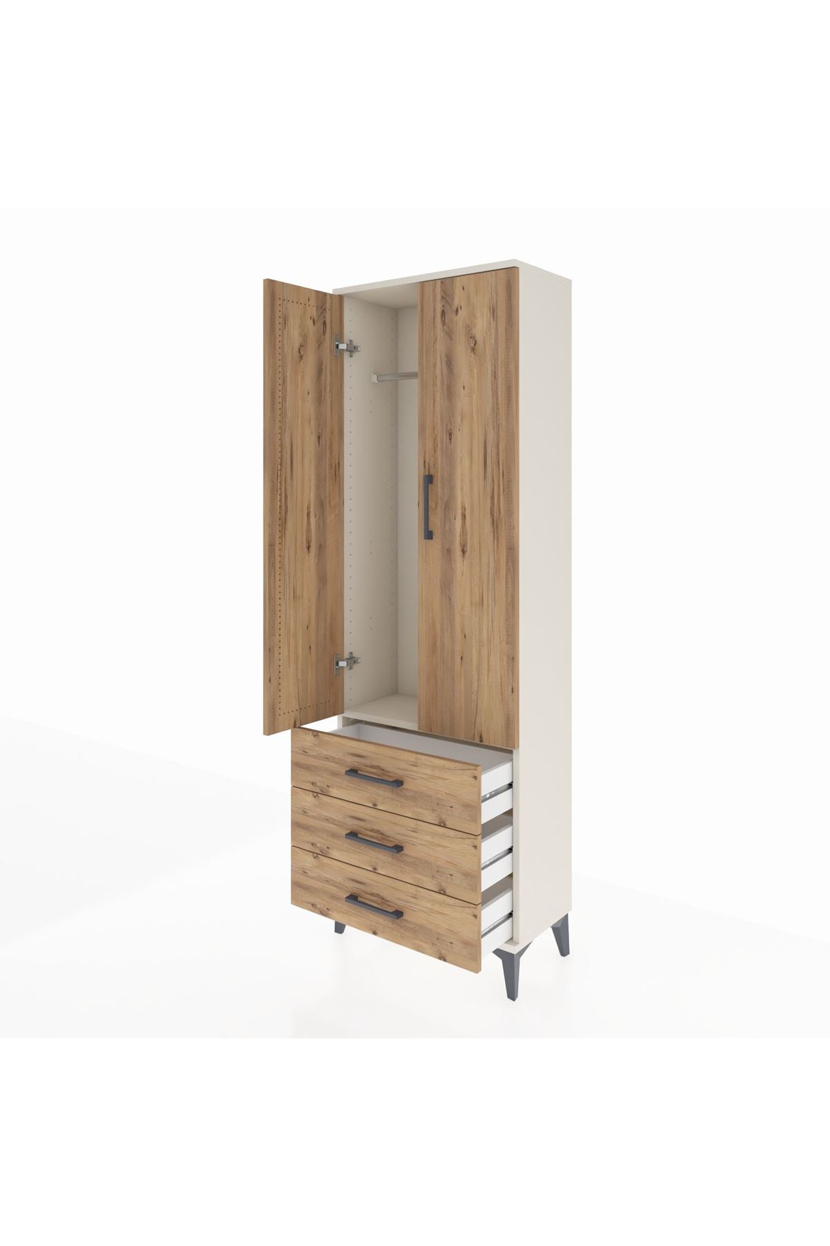 Arges Dolap Tek Raflı 3 Çekmeceli Tek Askılı 60x30x182 - S23M028V3A