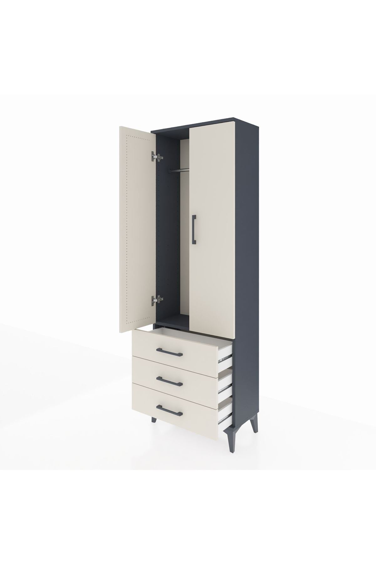 Arges Dolap Tek Raflı 3 Çekmeceli Tek Askılı 60x30x182 - S23M028V4A
