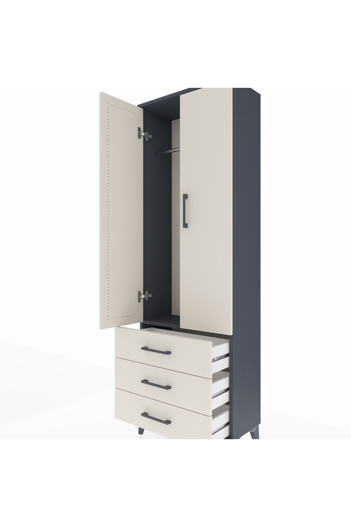 Arges Dolap Tek Raflı 3 Çekmeceli Tek Askılı 60x30x182 - S23M028V4A