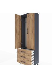 Arges Dolap Tek Raflı 3 Çekmeceli Tek Askılı 60x30x182 - S23M028V6A