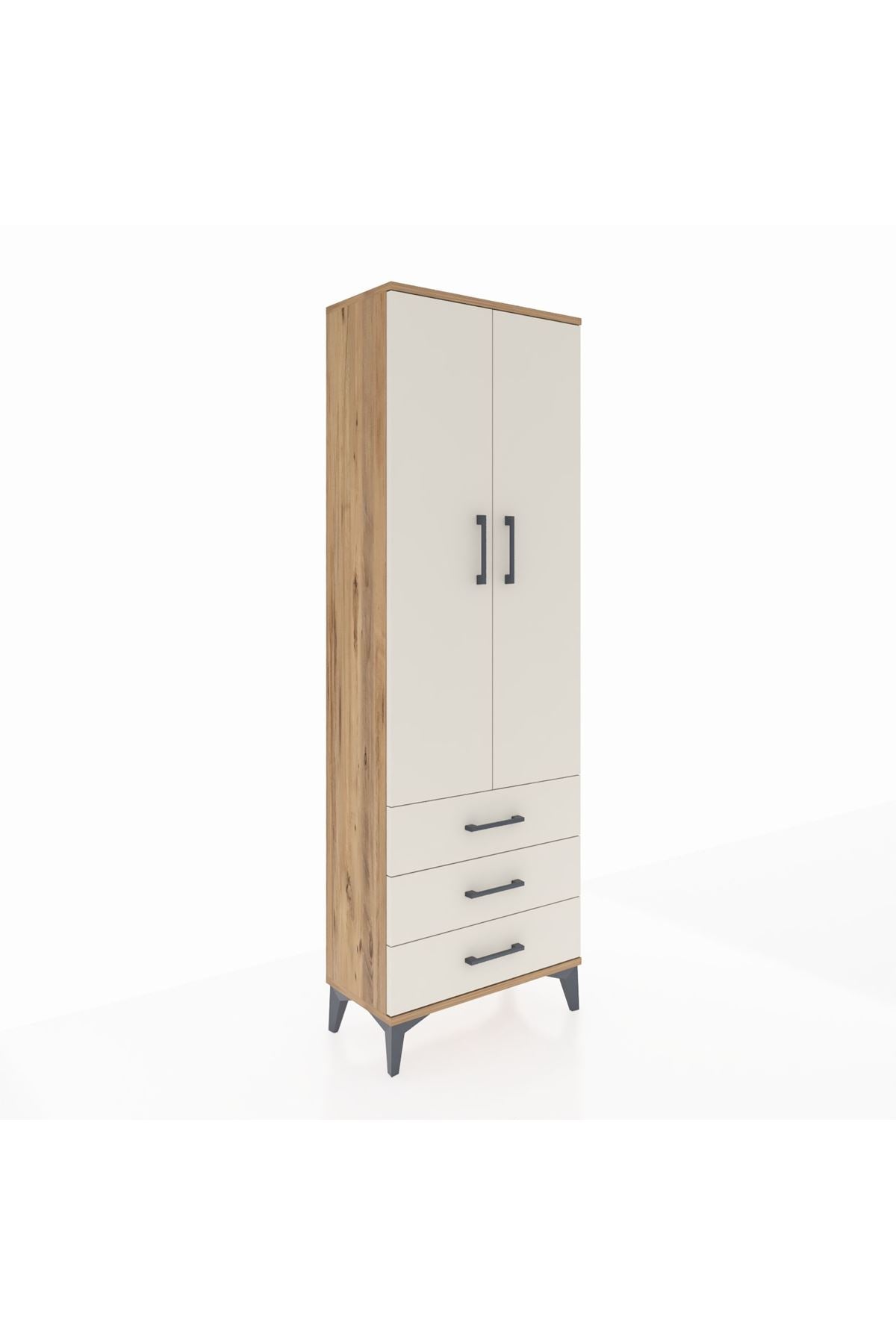 Arges Dolap Tek Raflı 3 Çekmeceli Tek Askılı 60x30x182 - S23M028V7A