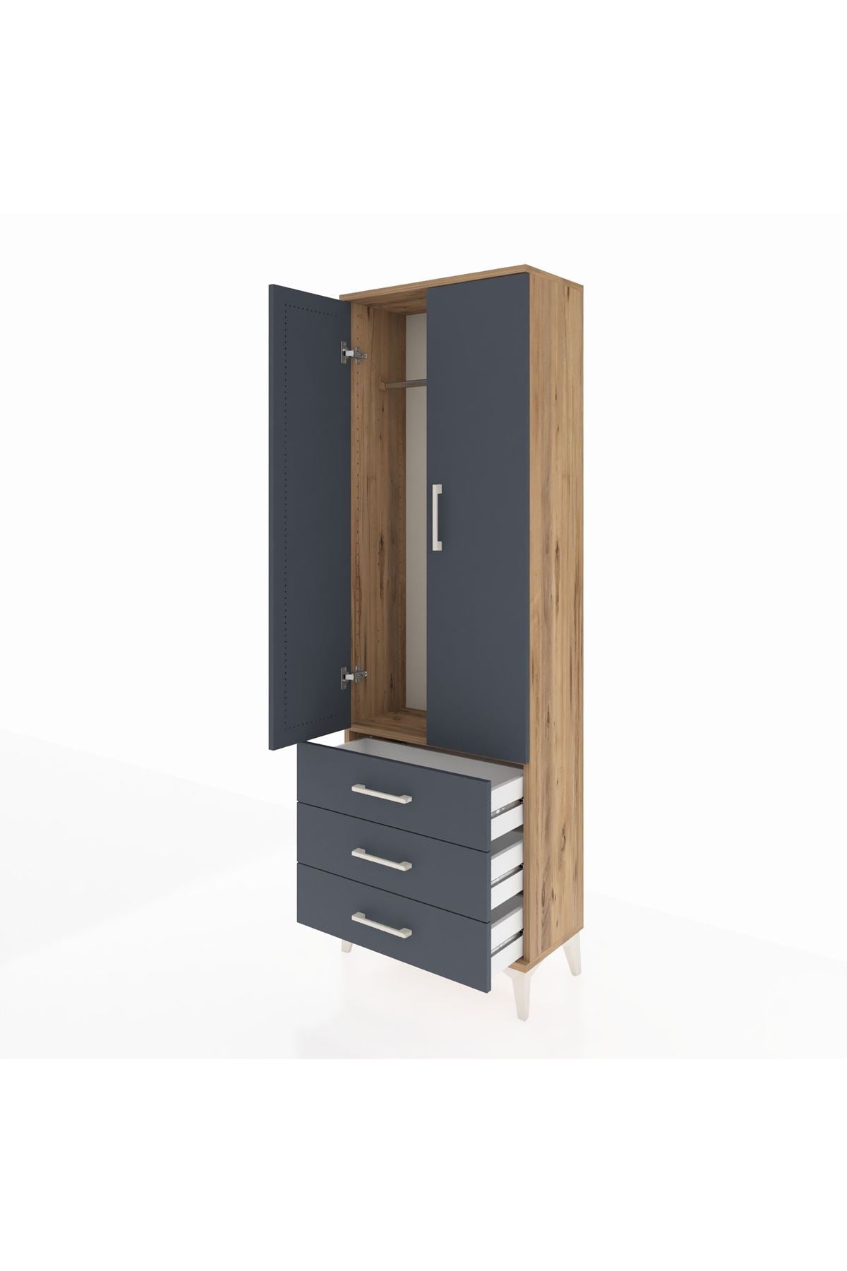 Arges Dolap Tek Raflı 3 Çekmeceli Tek Askılı 60x30x182 - S23M028V8A