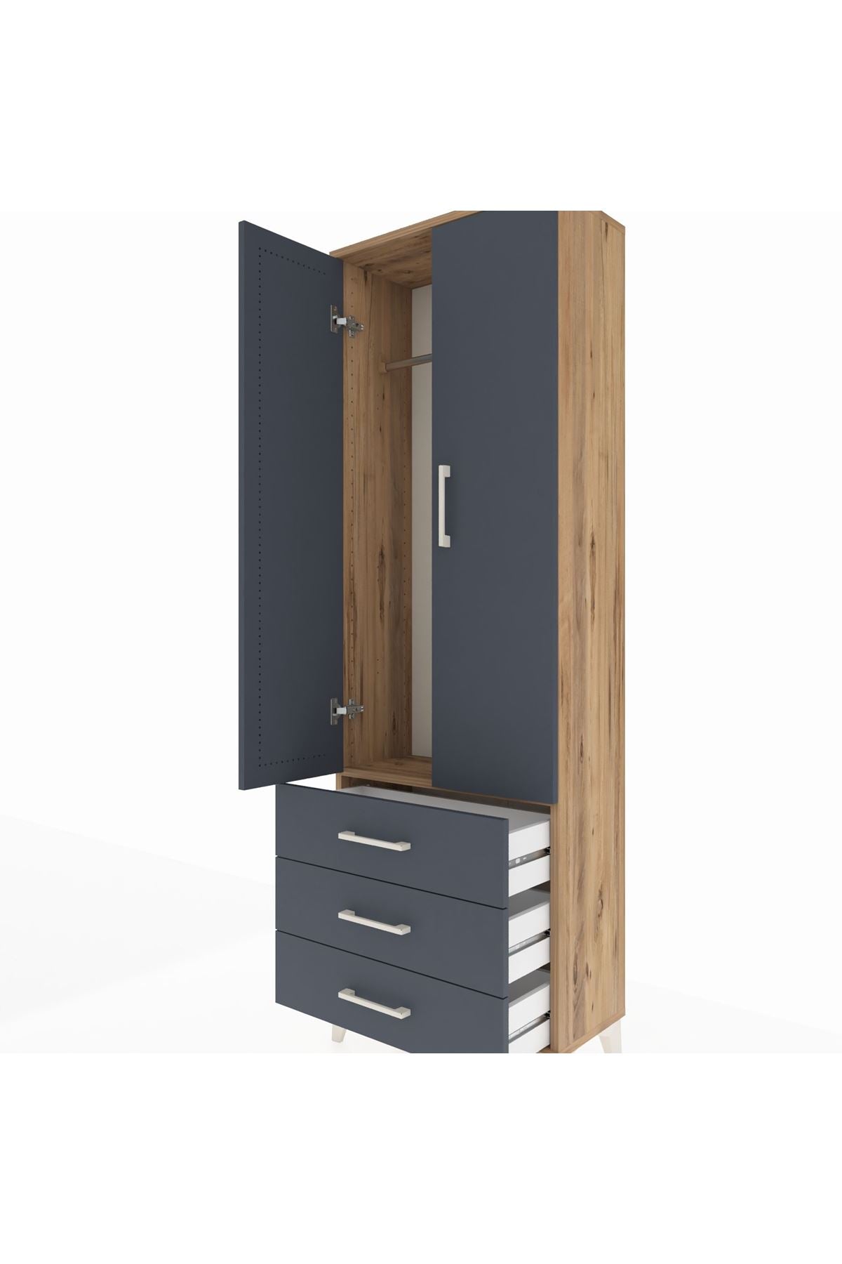 Arges Dolap Tek Raflı 3 Çekmeceli Tek Askılı 60x30x182 - S23M028V8A