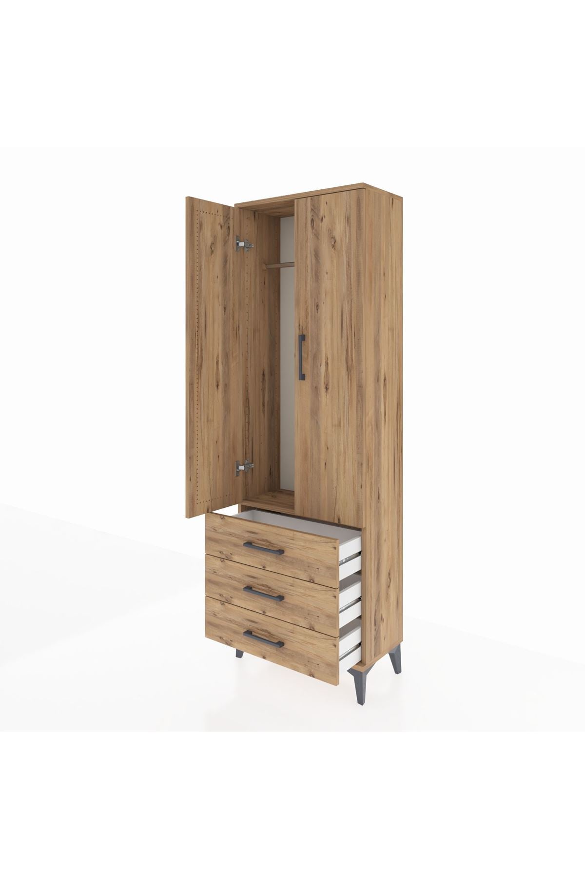Arges Dolap Tek Raflı 3 Çekmeceli Tek Askılı 60x30x182 - S23M028V9A