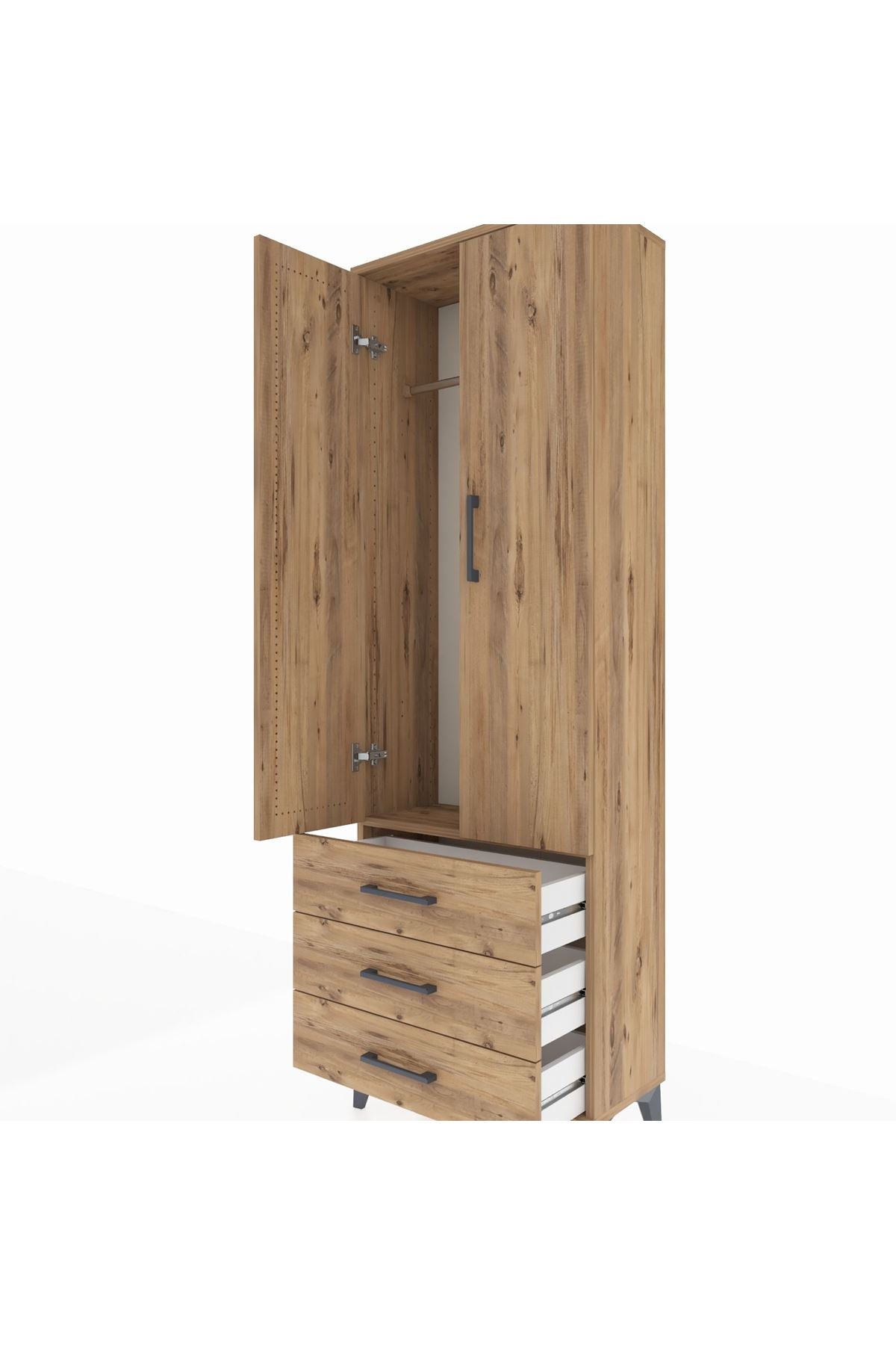 Arges Dolap Tek Raflı 3 Çekmeceli Tek Askılı 60x30x182 - S23M028V9A