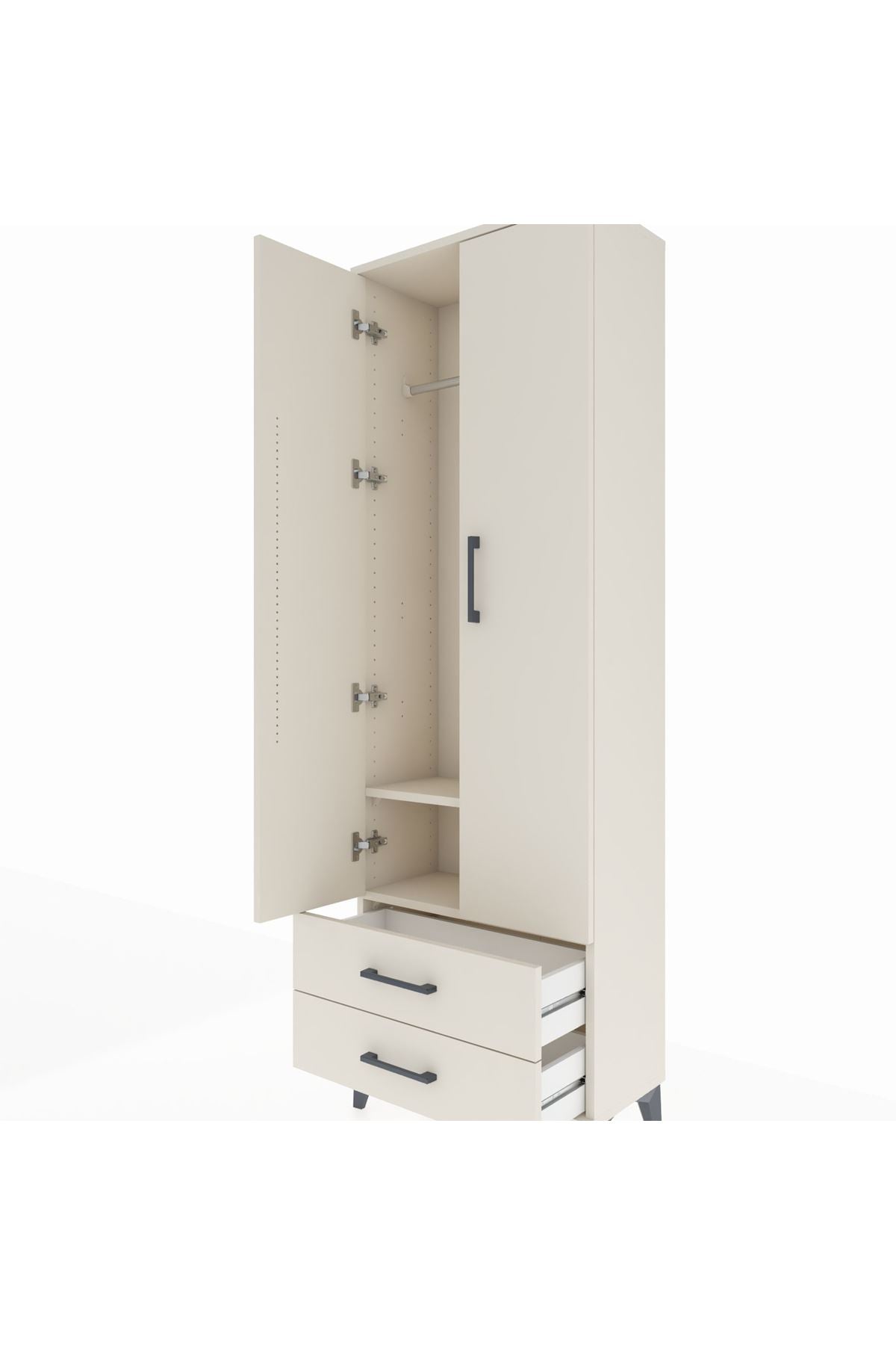 Arges Dolap 2 Raflı 2 Çekmeceli Tek Askılı 60x30x182 - S23M029V1A