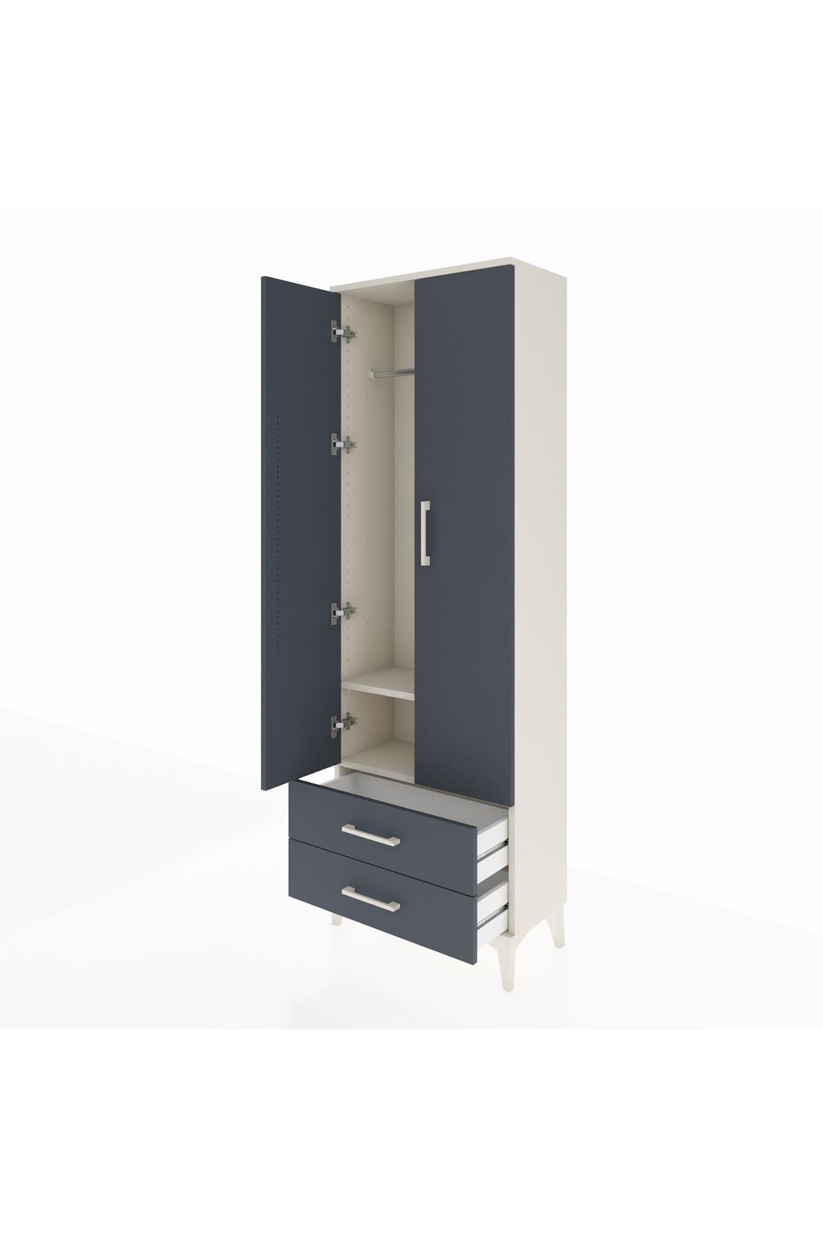 Arges Dolap 2 Raflı 2 Çekmeceli Tek Askılı 60x30x182 - S23M029V2A