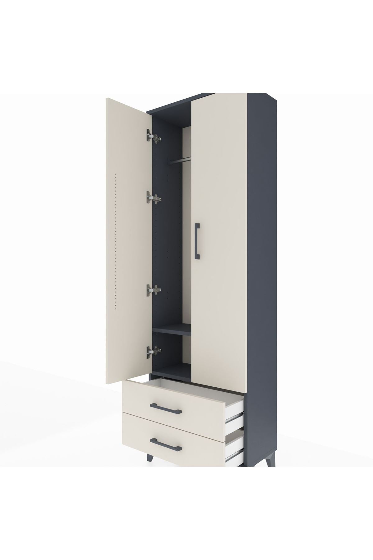 Arges Dolap 2 Raflı 2 Çekmeceli Tek Askılı 60x30x182 - S23M029V4A