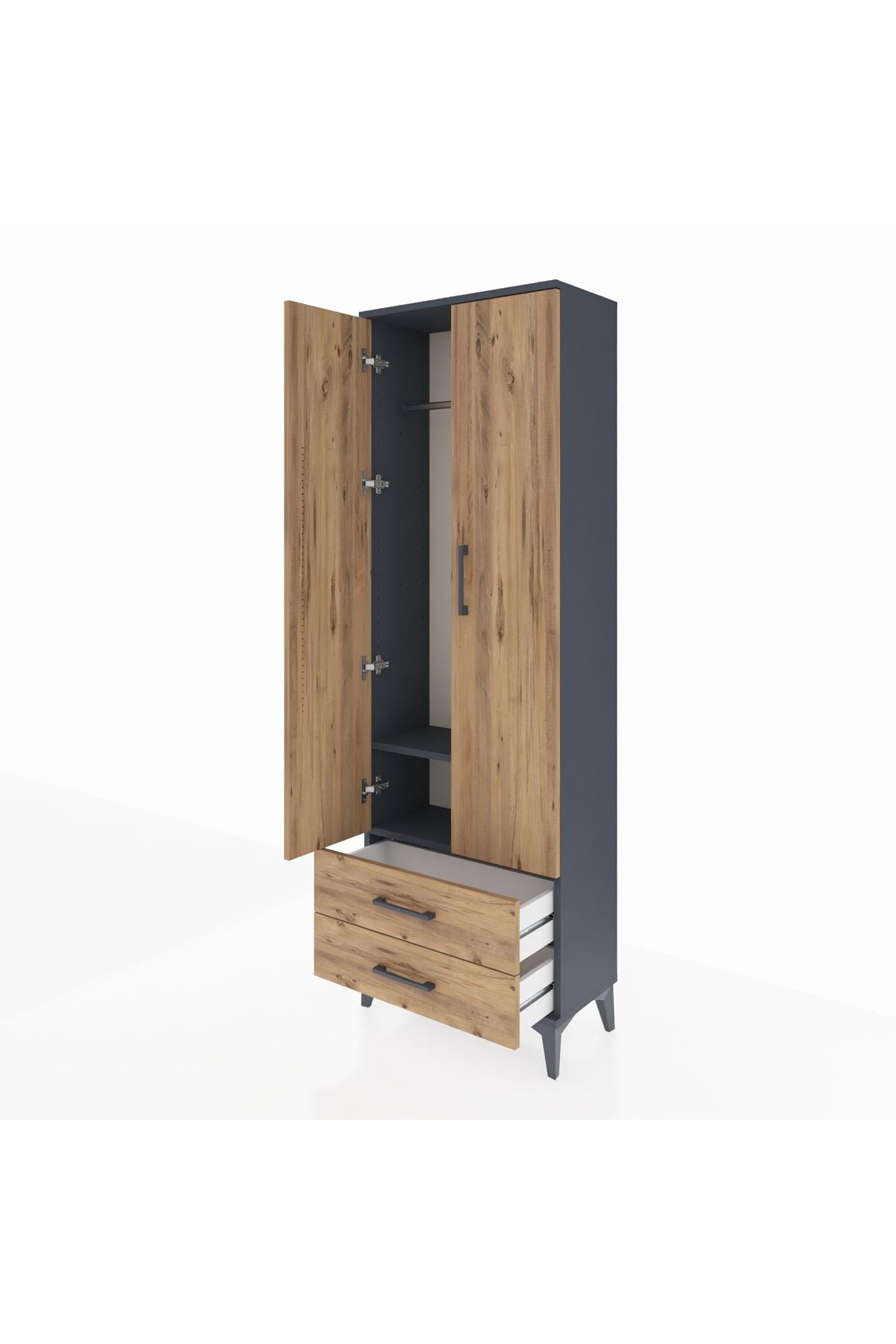 Arges Dolap 2 Raflı 2 Çekmeceli Tek Askılı 60x30x182 - S23M029V6A
