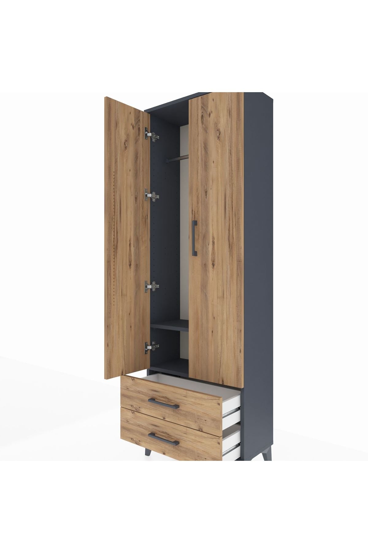 Arges Dolap 2 Raflı 2 Çekmeceli Tek Askılı 60x30x182 - S23M029V6A