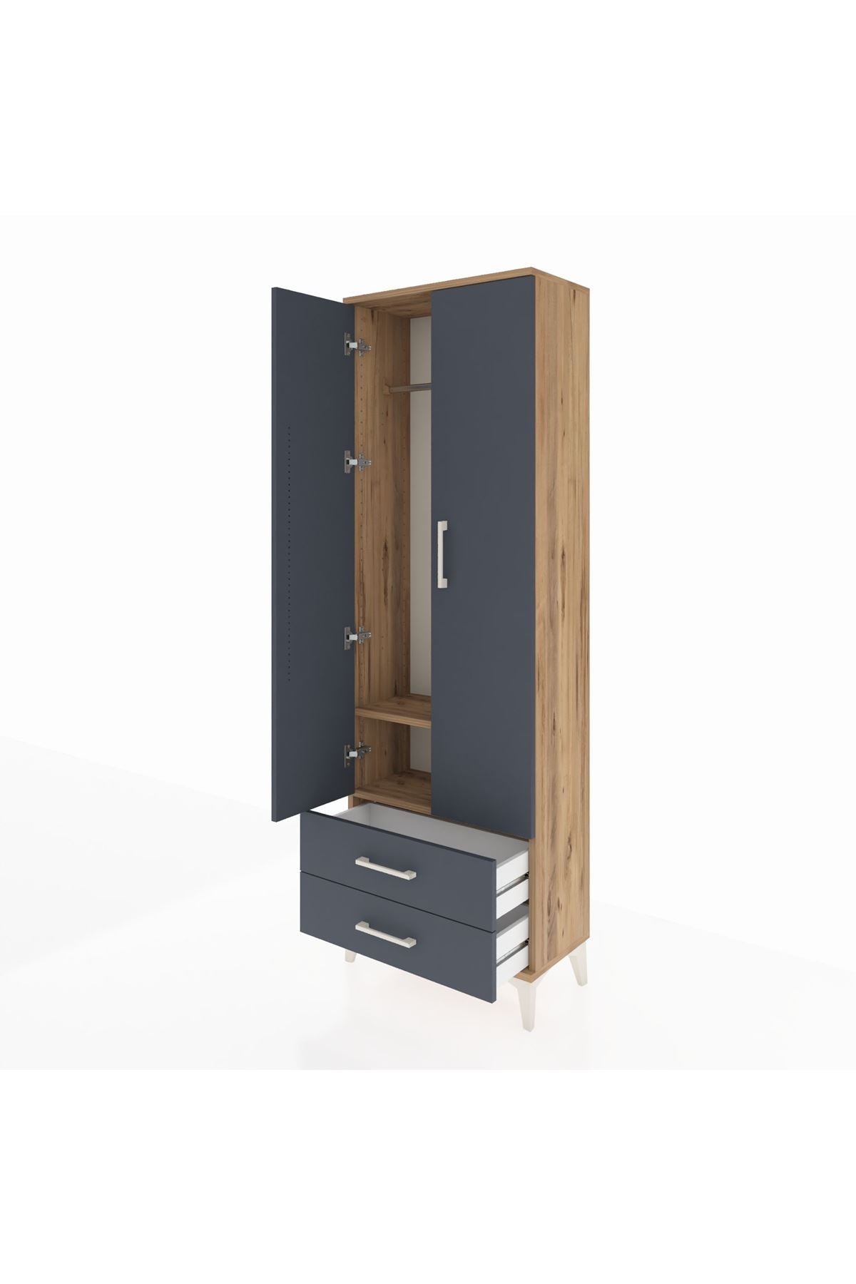 Arges Dolap 2 Raflı 2 Çekmeceli Tek Askılı 60x30x182 - S23M029V8A