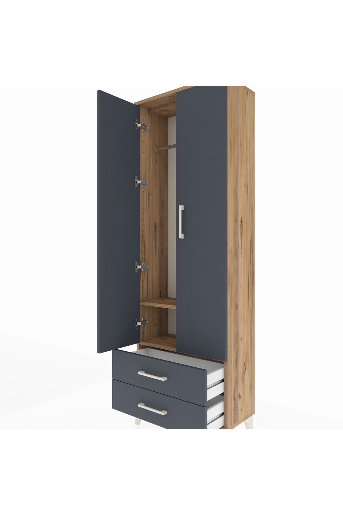Arges Dolap 2 Raflı 2 Çekmeceli Tek Askılı 60x30x182 - S23M029V8A