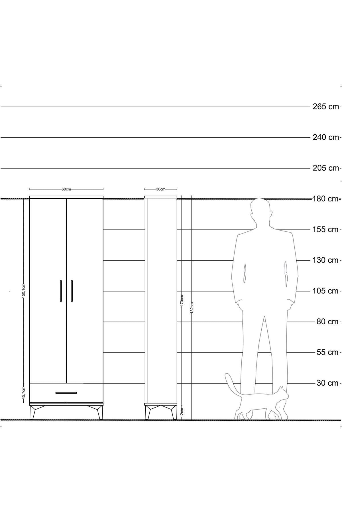 Arges Dolap 2 Raflı Tek Çekmeceli Tek Askılı 60x30x182 - S23M030V3A