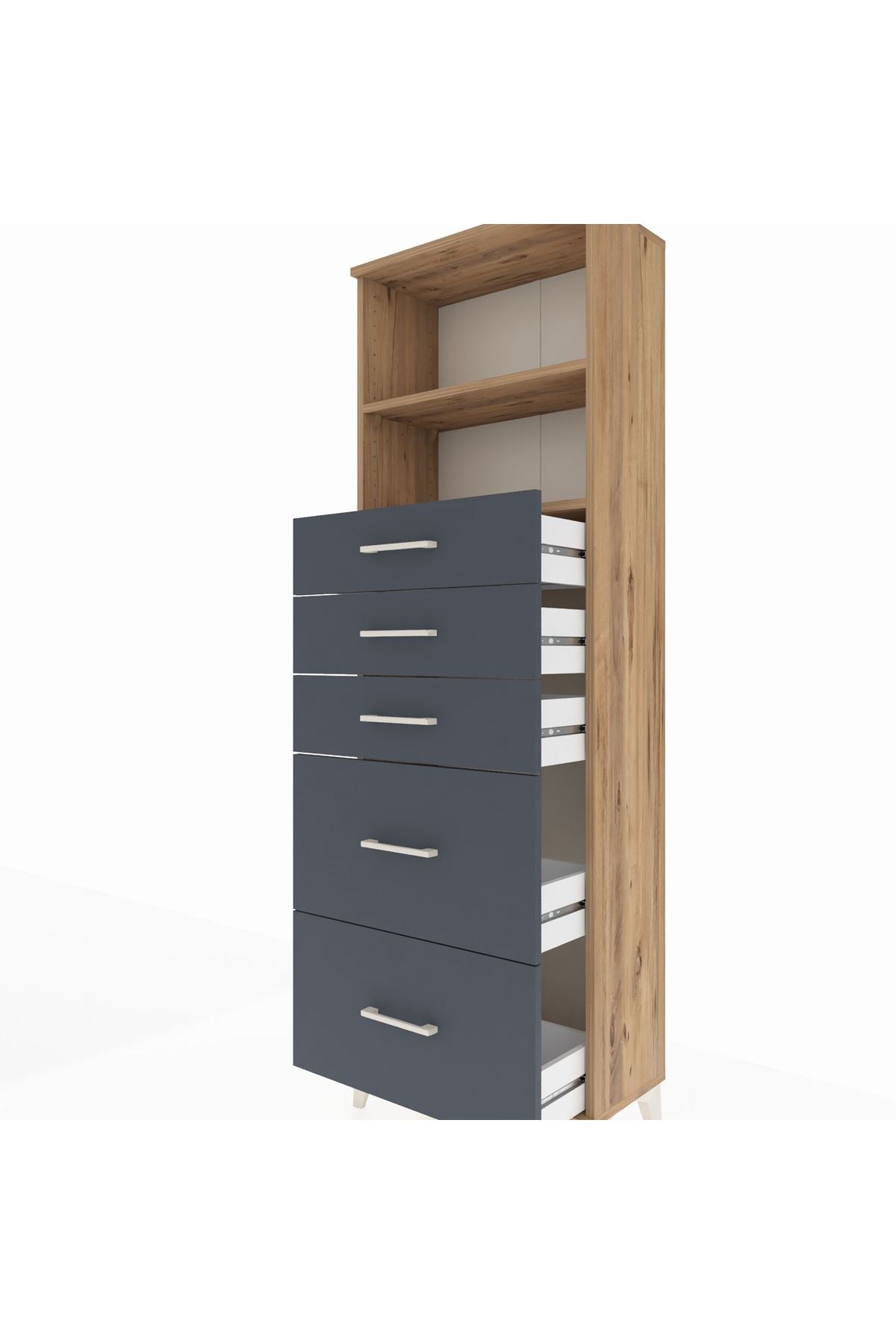 Arges Dolap 2 Raflı 5 Çekmeceli 60x30x182 - S23M046V8A