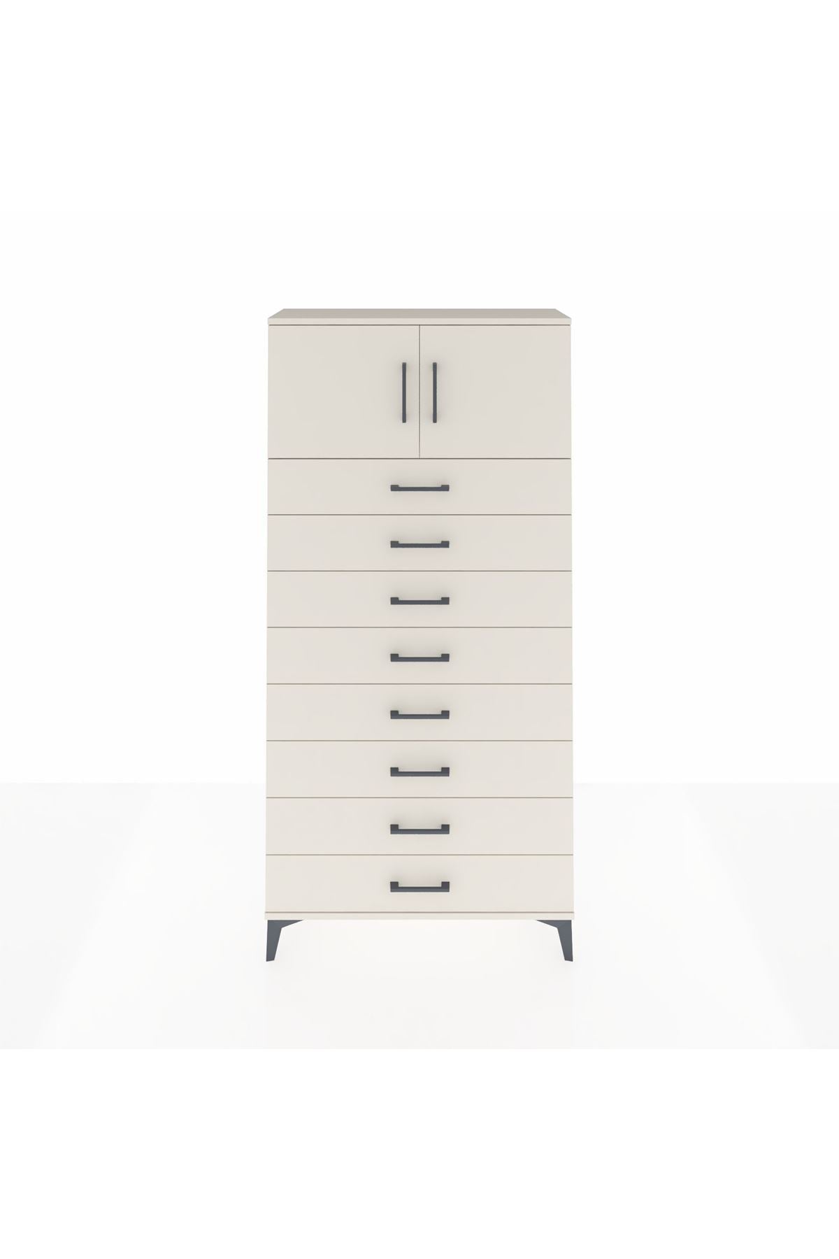 Arges Dolap Tek Raflı 8 Çekmeceli 2 Kapaklı 88x30x182 - S24M001V1A