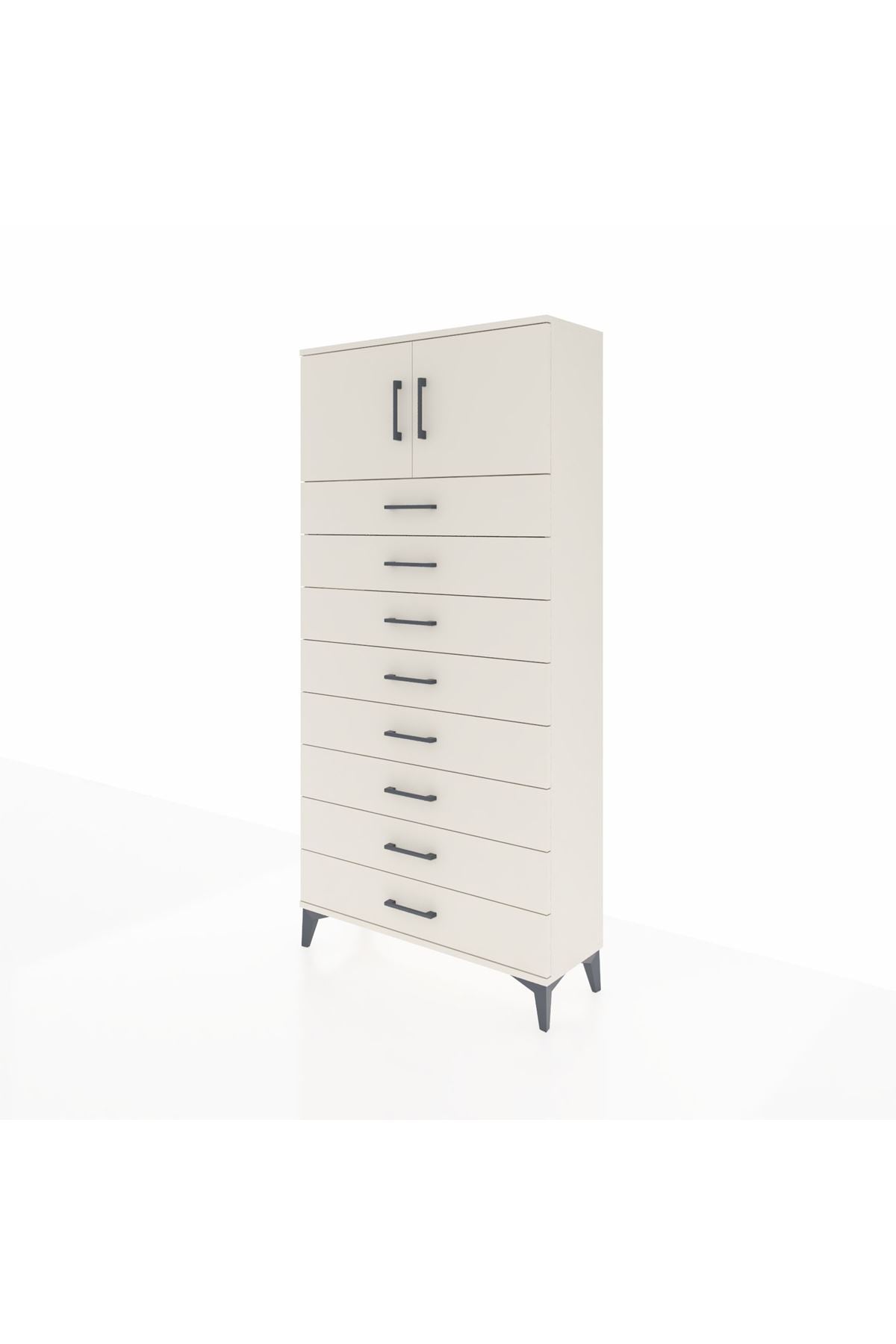 Arges Dolap Tek Raflı 8 Çekmeceli 2 Kapaklı 88x30x182 - S24M001V1A