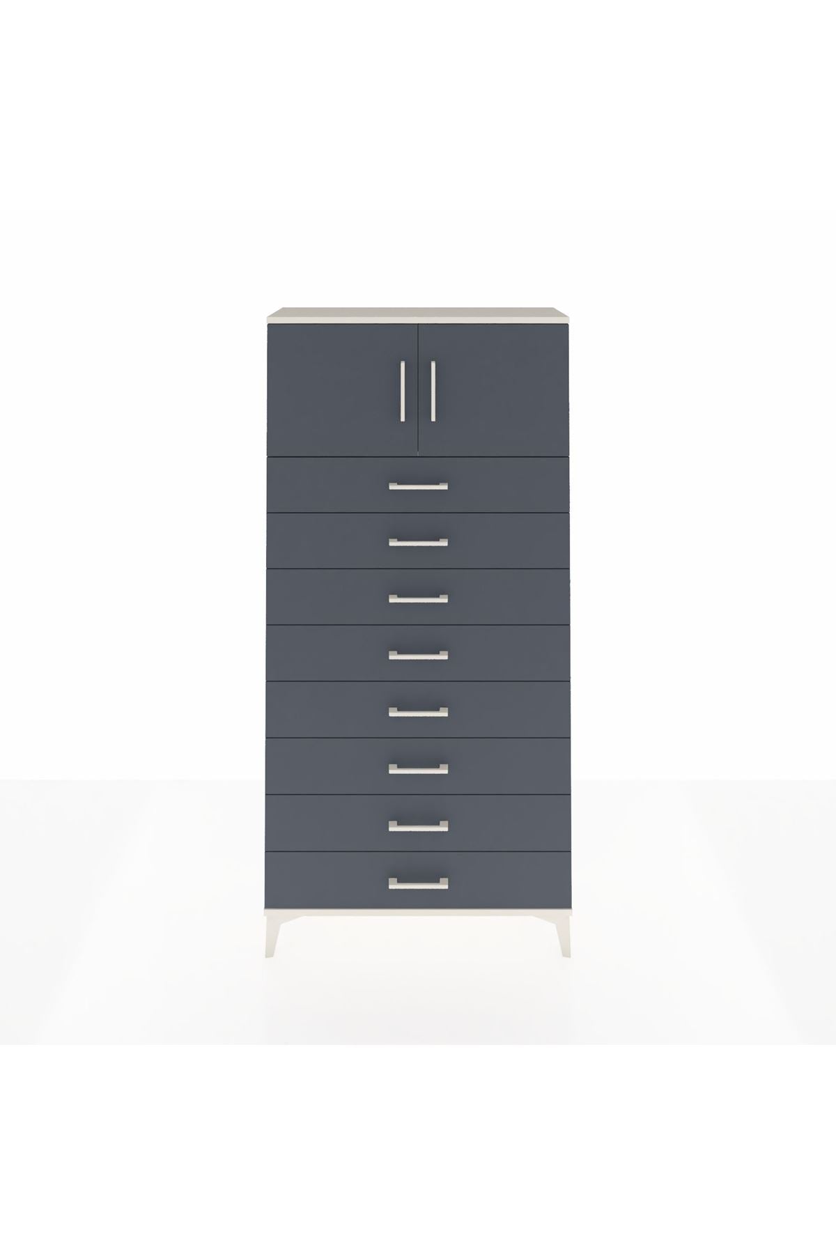 Arges Dolap Tek Raflı 8 Çekmeceli 2 Kapaklı 88x30x182 - S24M001V2A