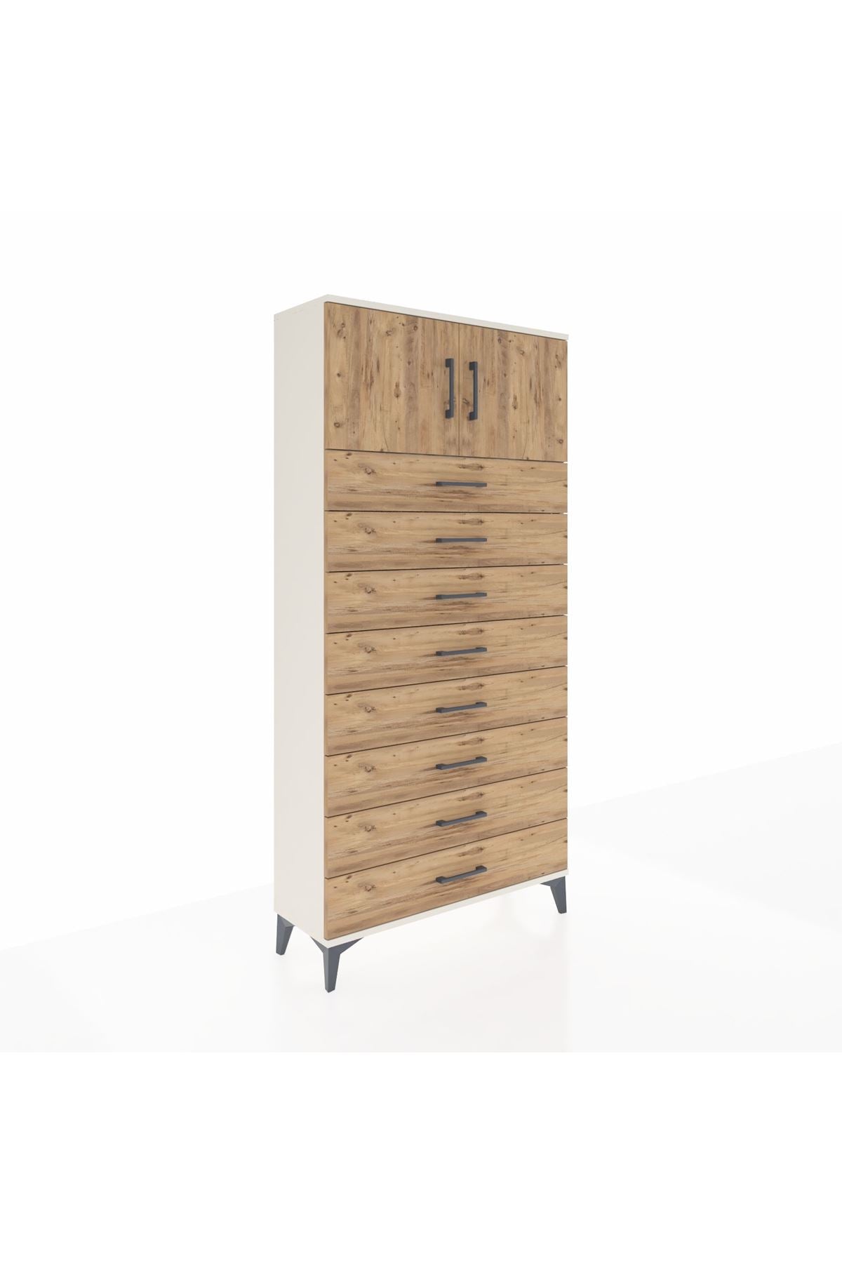 Arges Dolap Tek Raflı 8 Çekmeceli 2 Kapaklı 88x30x182 - S24M001V3A