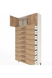 Arges Dolap Tek Raflı 8 Çekmeceli 2 Kapaklı 88x30x182 - S24M001V3A