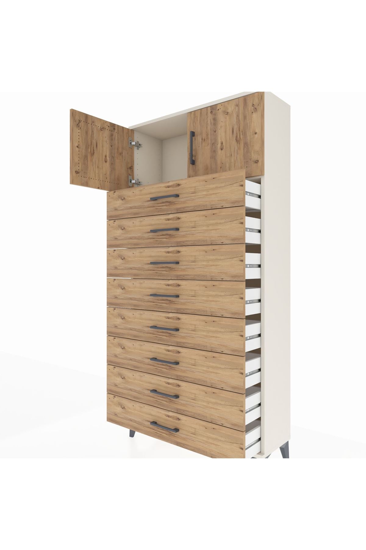 Arges Dolap Tek Raflı 8 Çekmeceli 2 Kapaklı 88x30x182 - S24M001V3A