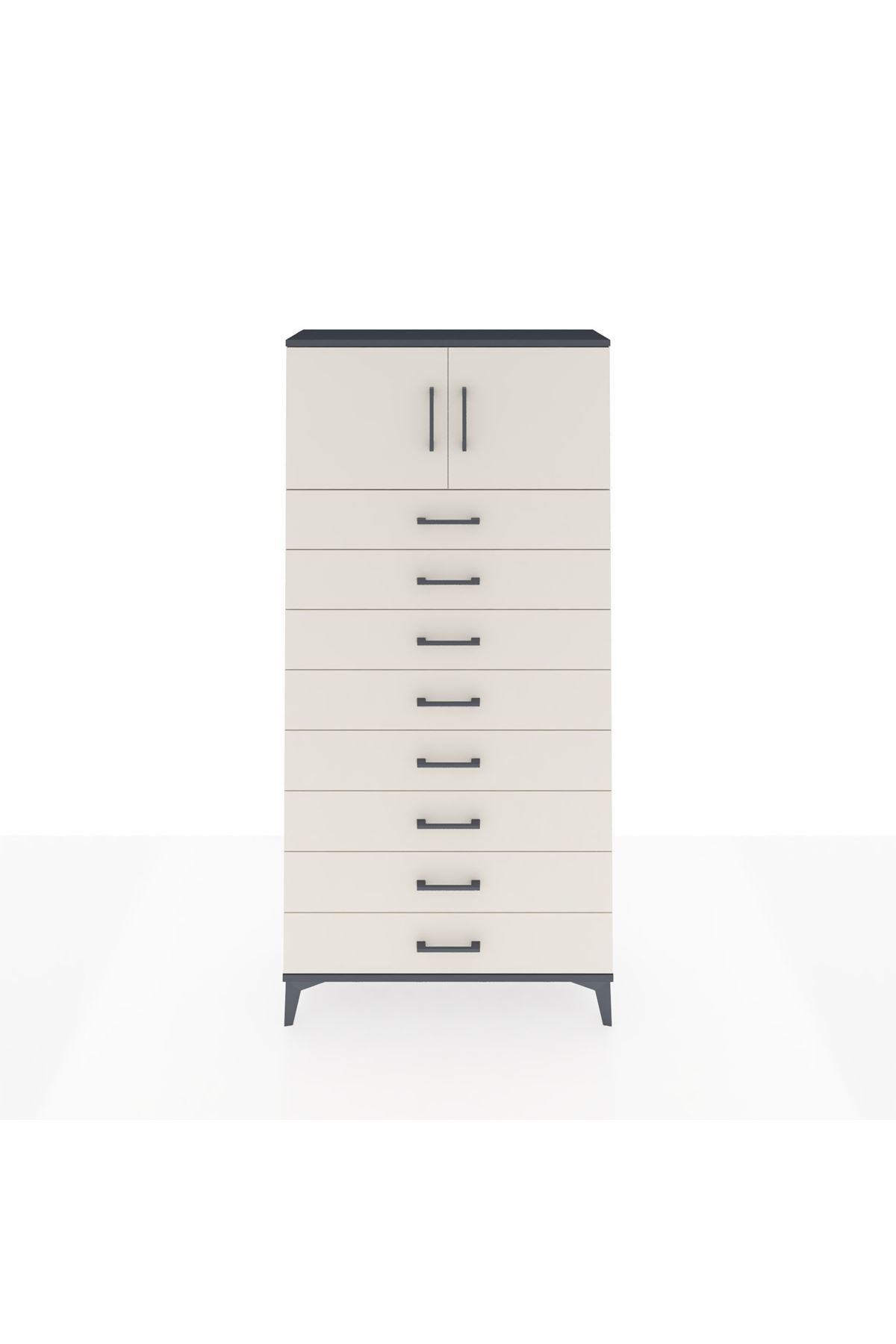 Arges Dolap Tek Raflı 8 Çekmeceli 2 Kapaklı 88x30x182 - S24M001V4A