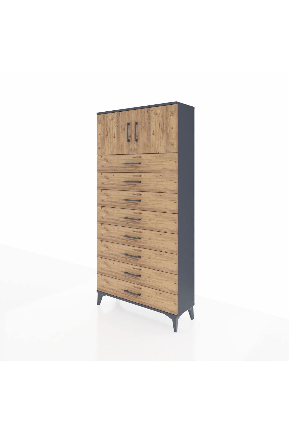 Arges Dolap Tek Raflı 8 Çekmeceli 2 Kapaklı 88x30x182 - S24M001V6A
