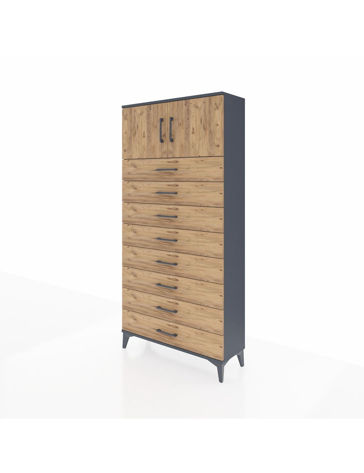 Arges Dolap Tek Raflı 8 Çekmeceli 2 Kapaklı 88x30x182 - S24M001V6A