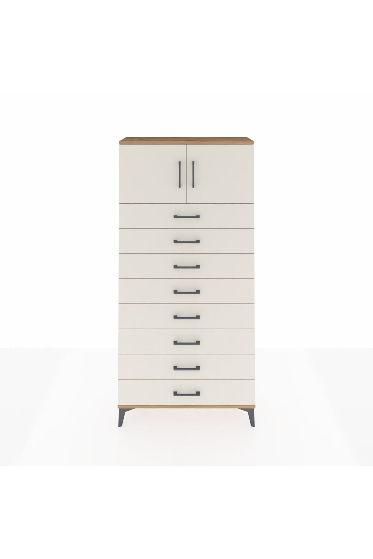 Arges Dolap Tek Raflı 8 Çekmeceli 2 Kapaklı 88x30x182 - S24M001V7A
