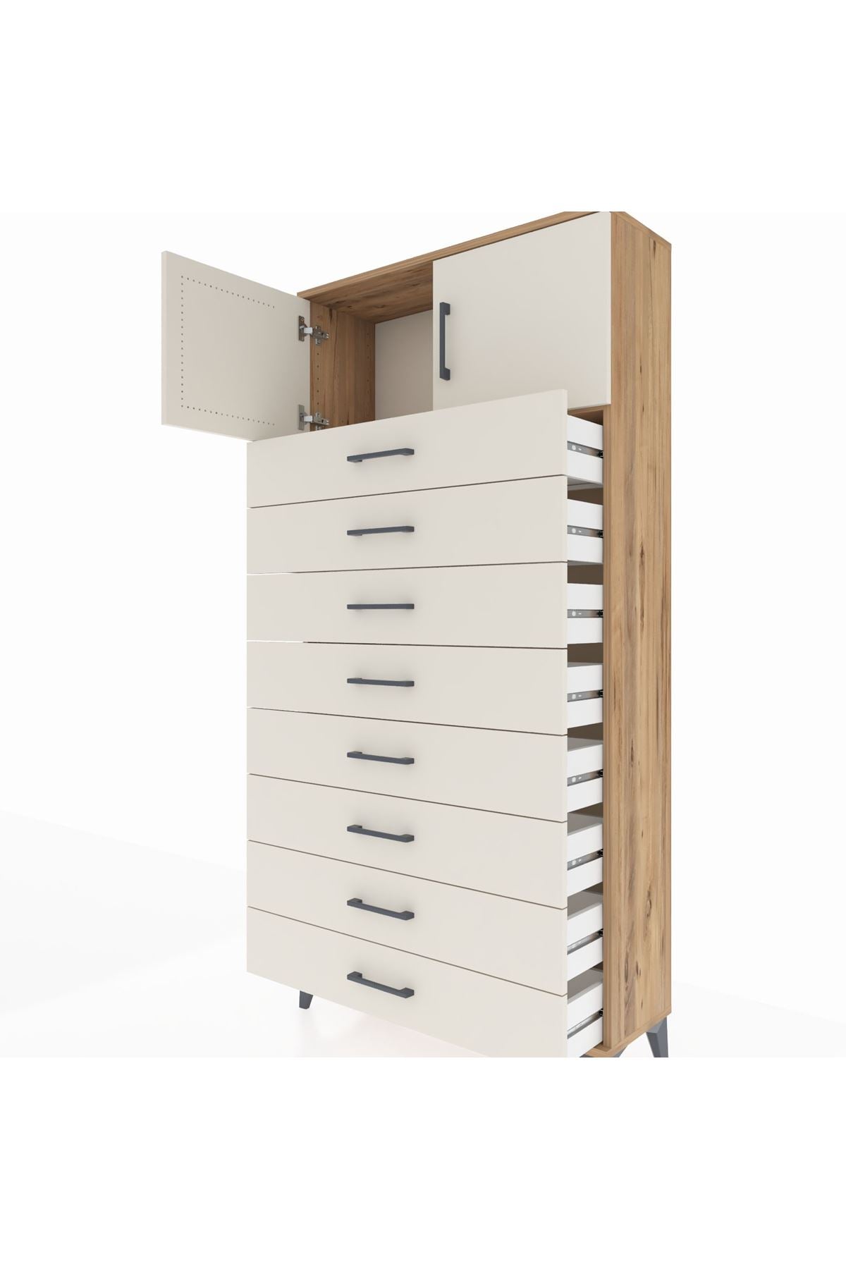 Arges Dolap Tek Raflı 8 Çekmeceli 2 Kapaklı 88x30x182 - S24M001V7A