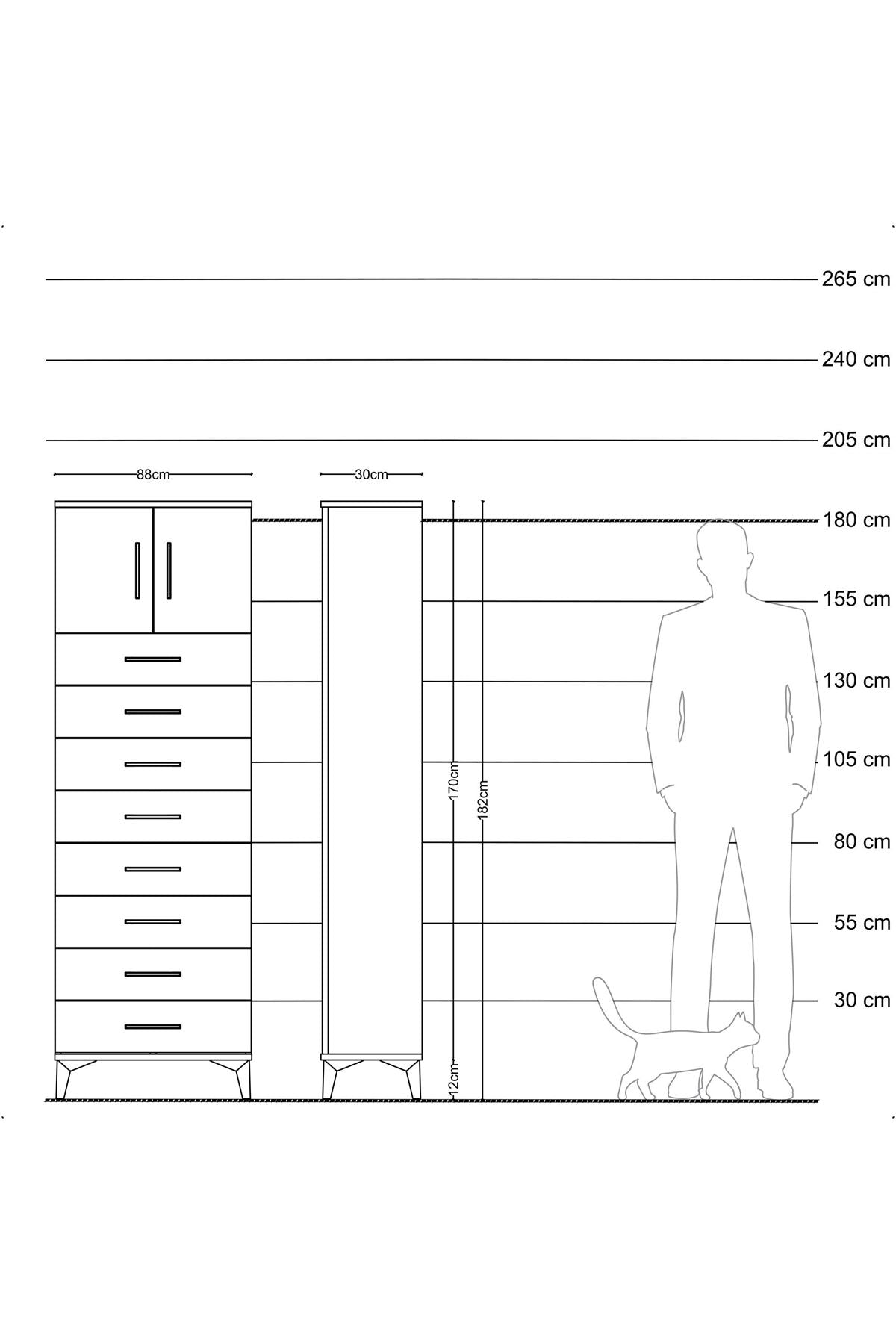 Arges Dolap Tek Raflı 8 Çekmeceli 2 Kapaklı 88x30x182 - S24M001V7A