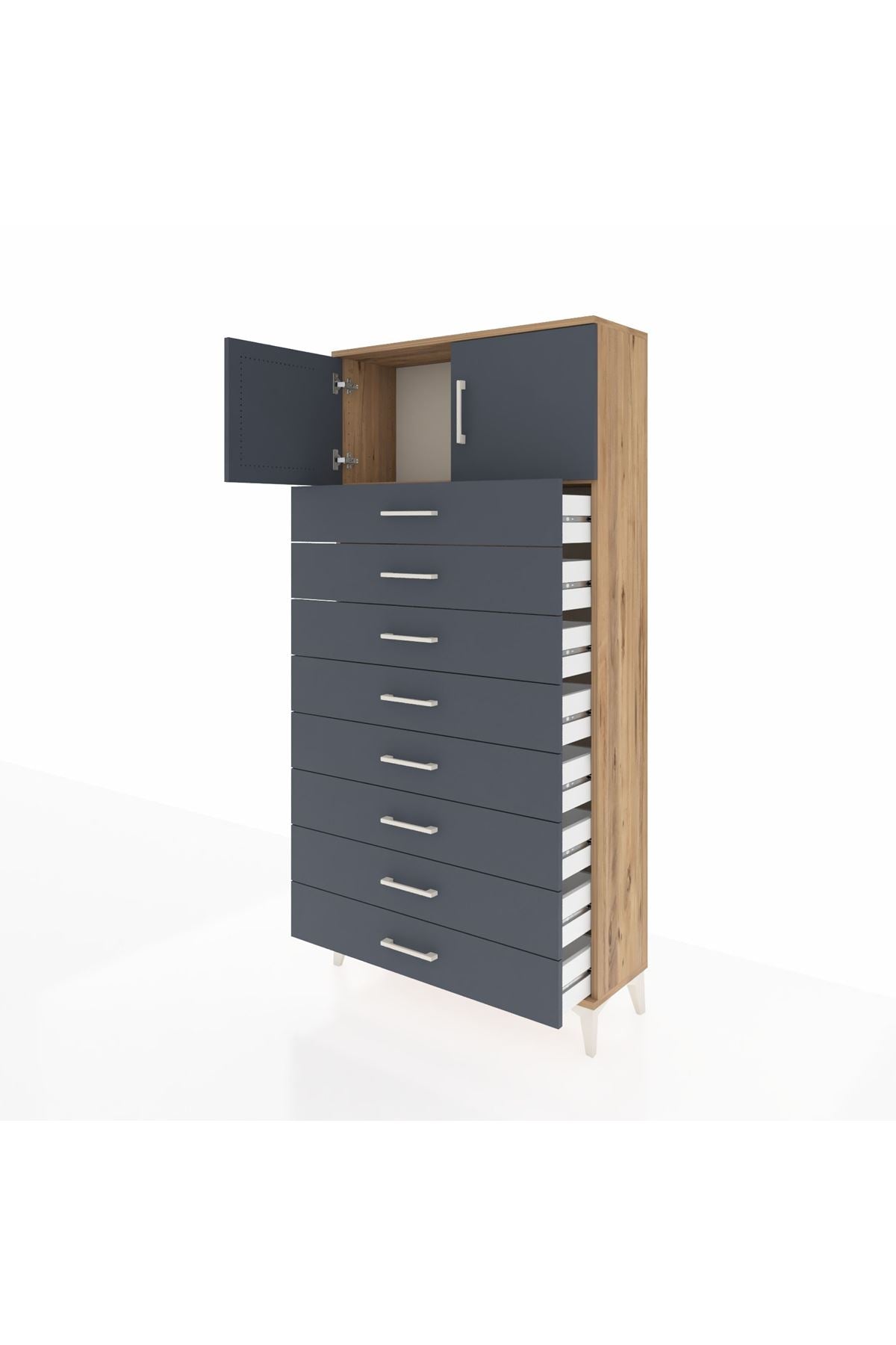 Arges Dolap Tek Raflı 8 Çekmeceli 2 Kapaklı 88x30x182 - S24M001V8A