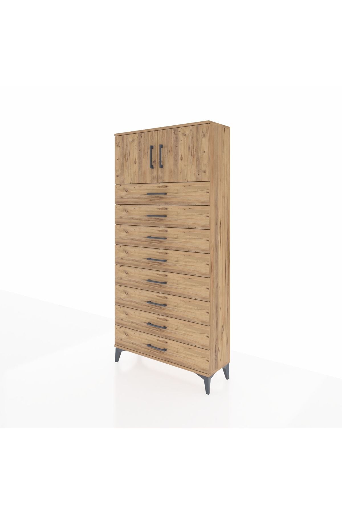 Arges Dolap Tek Raflı 8 Çekmeceli 2 Kapaklı 88x30x182 - S24M001V9A