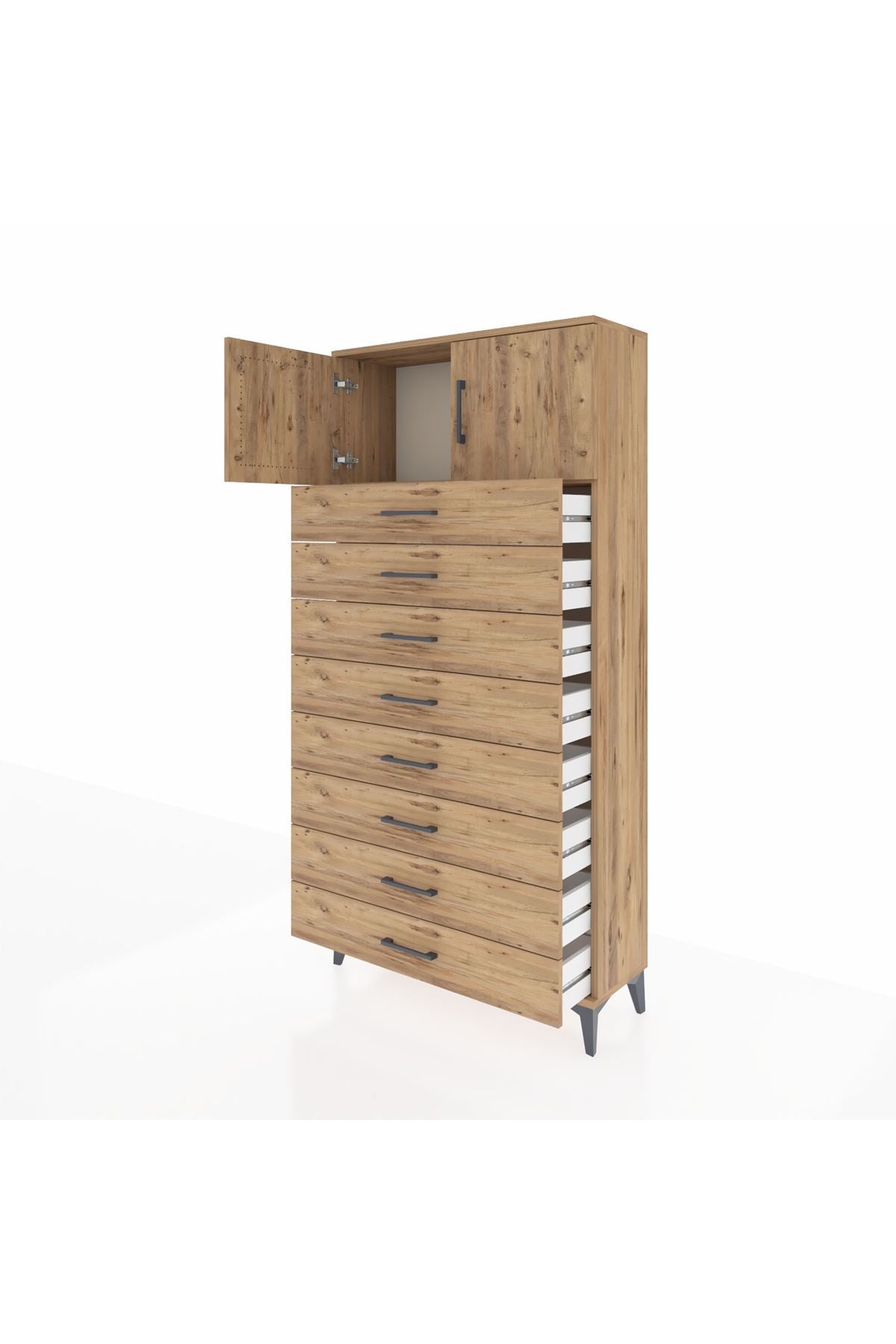 Arges Dolap Tek Raflı 8 Çekmeceli 2 Kapaklı 88x30x182 - S24M001V9A