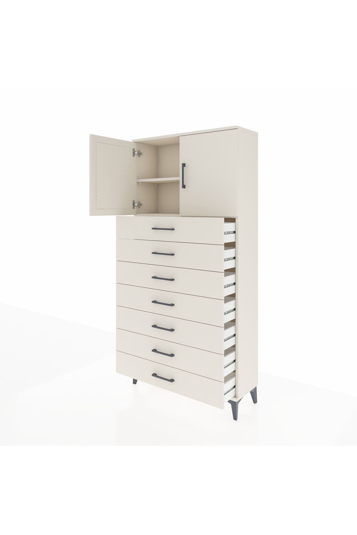 Arges Dolap 2 Raflı 7 Çekmeceli 2 Kapaklı 88x30x182 - S24M002V1A