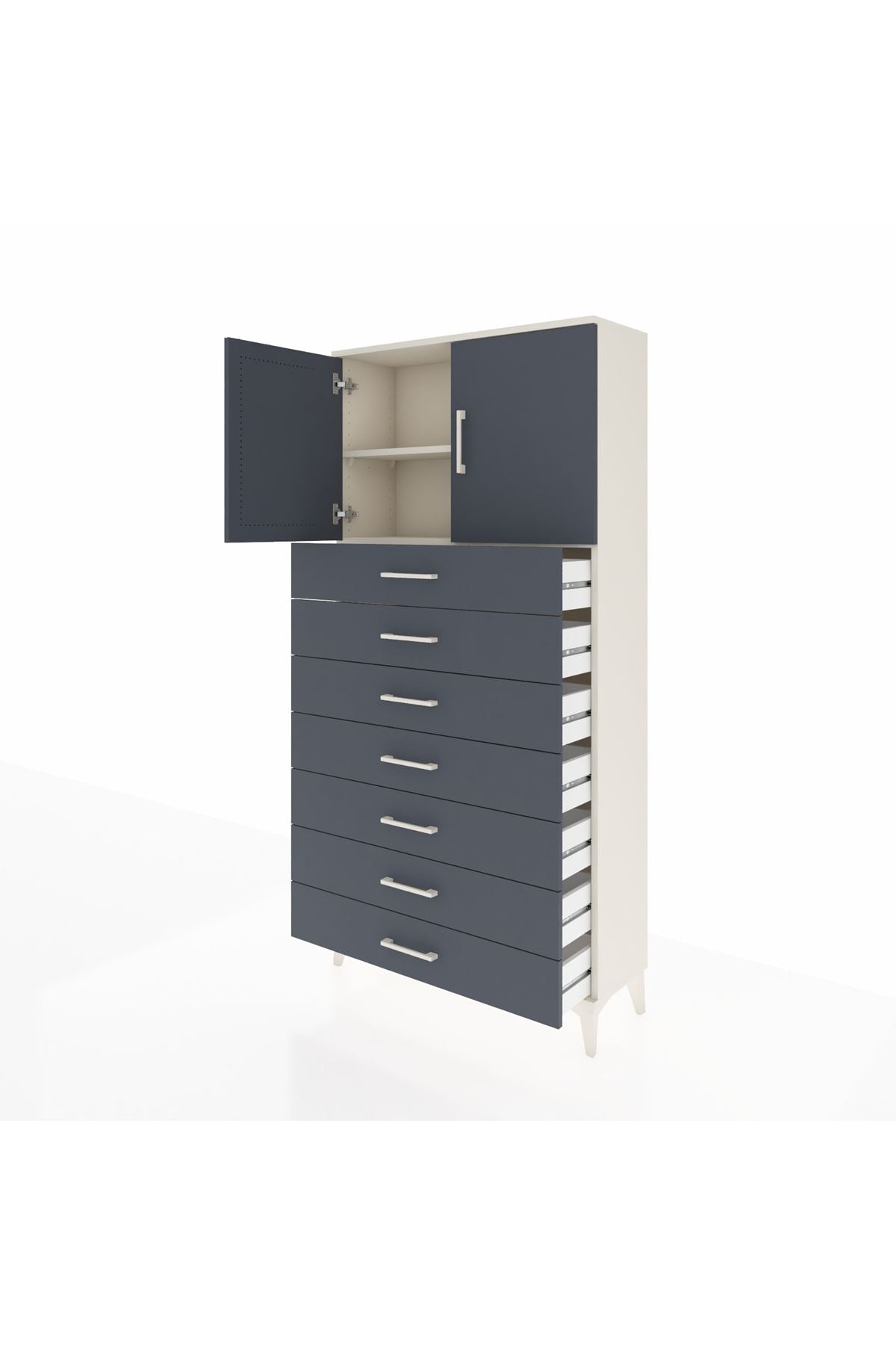 Arges Dolap 2 Raflı 7 Çekmeceli 2 Kapaklı 88x30x182 - S24M002V2A