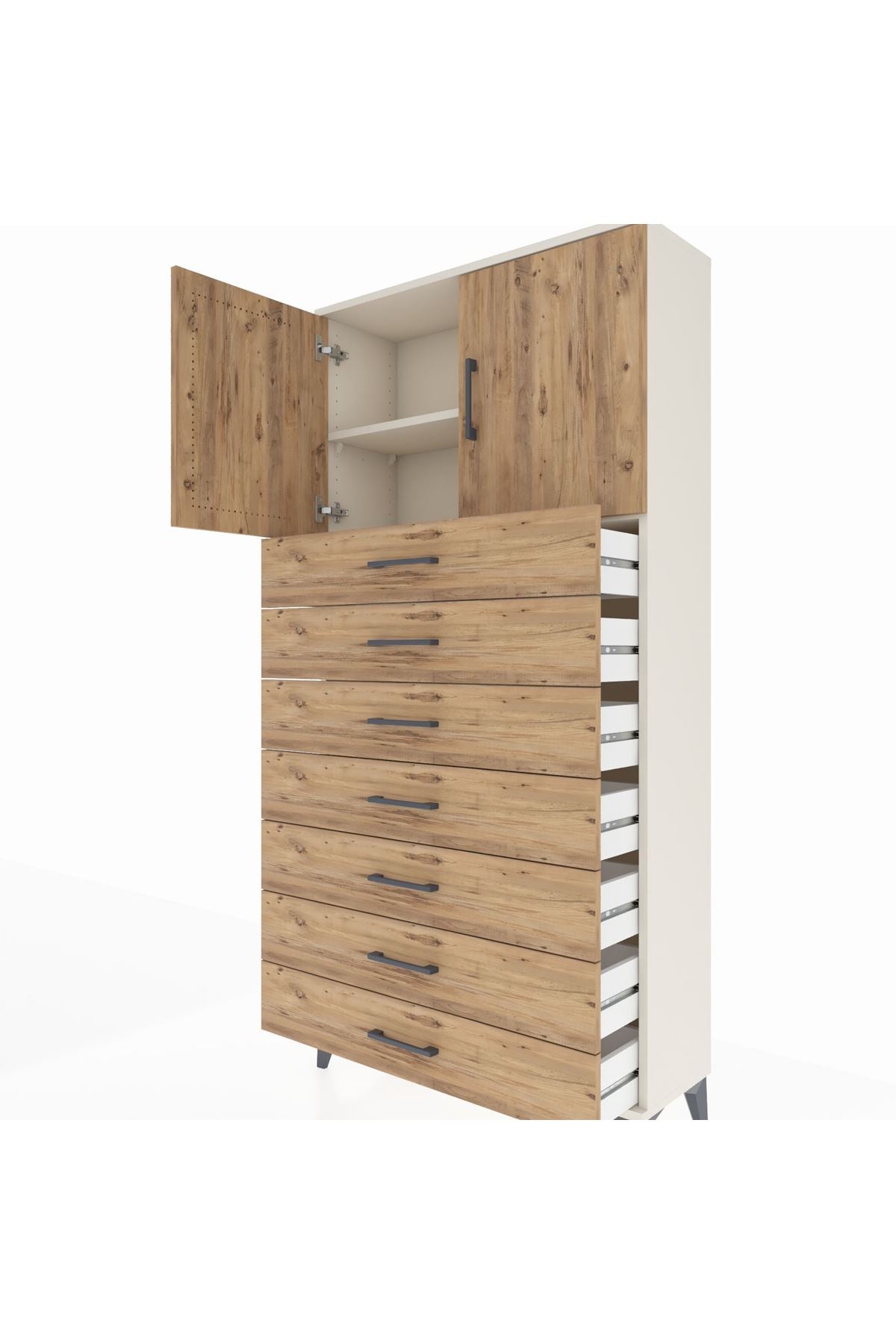 Arges Dolap 2 Raflı 7 Çekmeceli 2 Kapaklı 88x30x182 - S24M002V3A