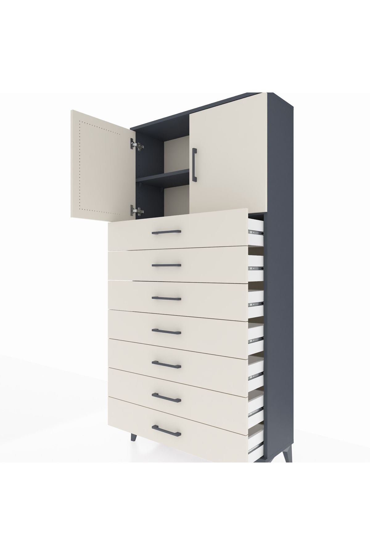 Arges Dolap 2 Raflı 7 Çekmeceli 2 Kapaklı 88x30x182 - S24M002V4A