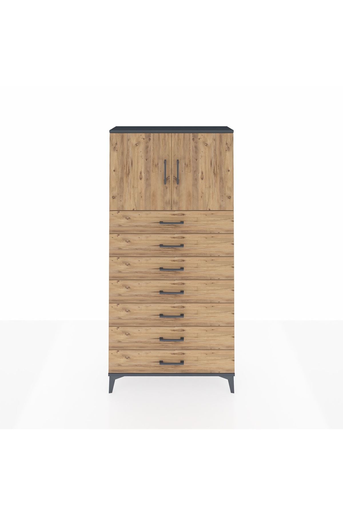 Arges Dolap 2 Raflı 7 Çekmeceli 2 Kapaklı 88x30x182 - S24M002V6A