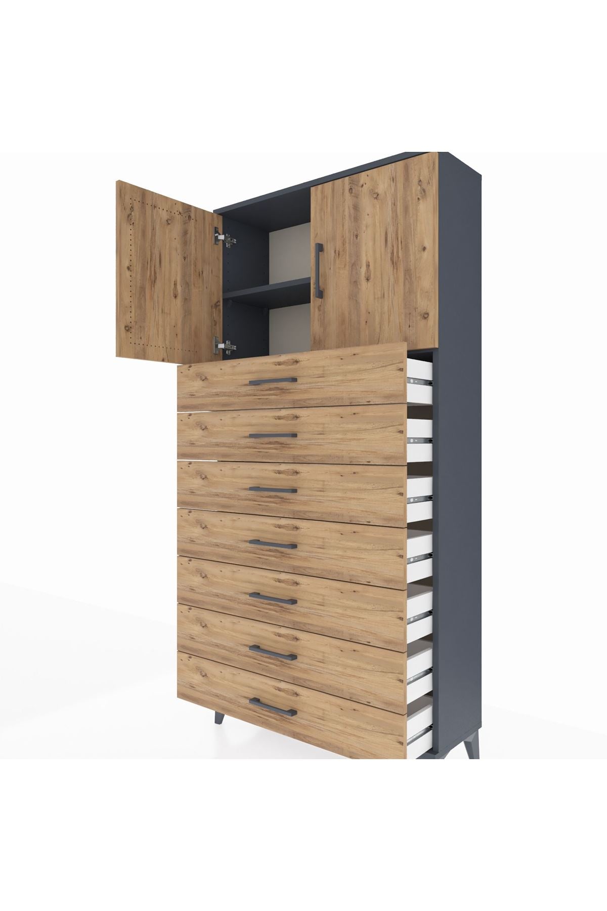 Arges Dolap 2 Raflı 7 Çekmeceli 2 Kapaklı 88x30x182 - S24M002V6A