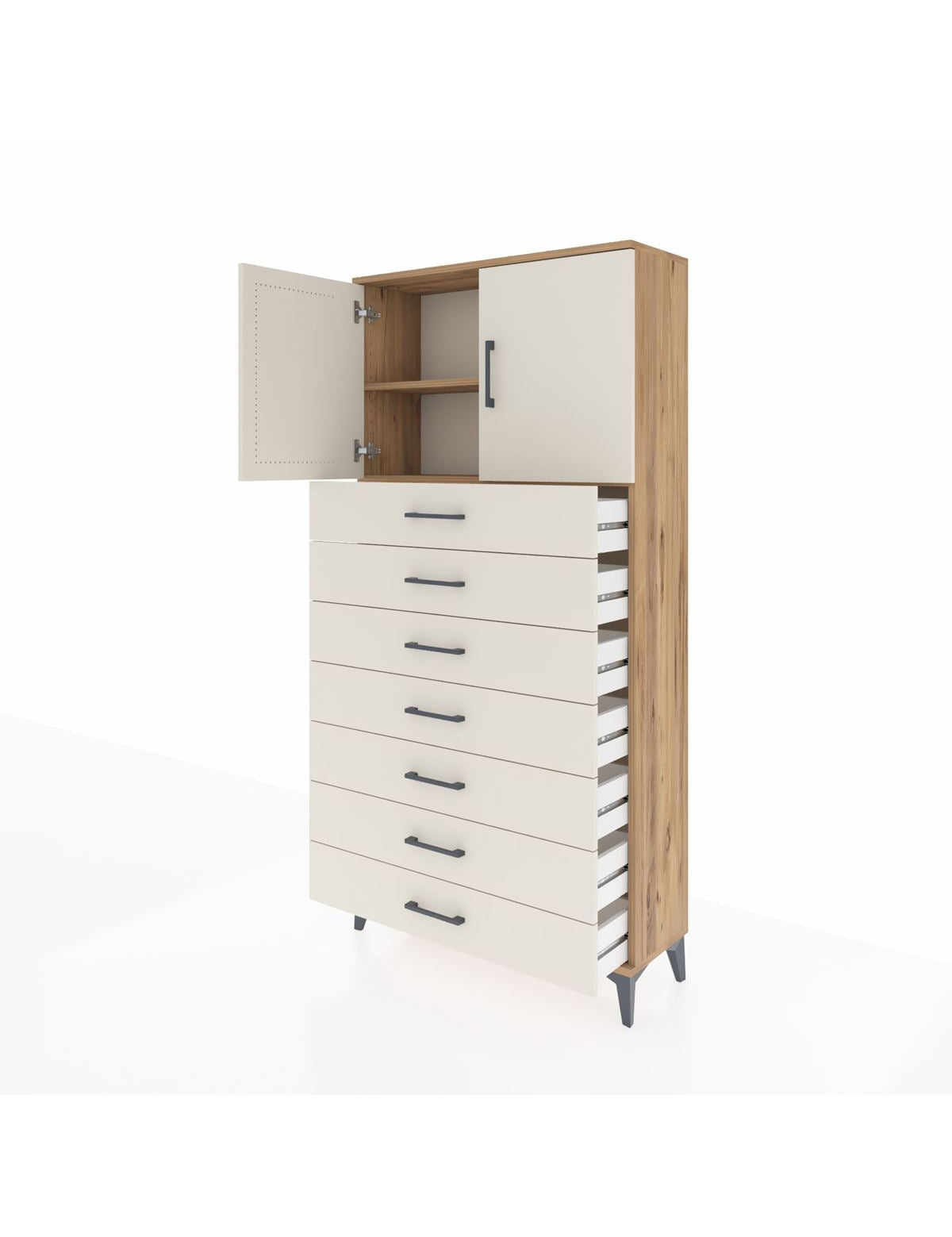 Arges Dolap 2 Raflı 7 Çekmeceli 2 Kapaklı 88x30x182 - S24M002V7A