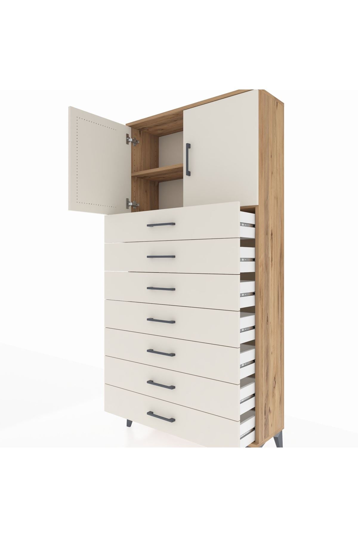 Arges Dolap 2 Raflı 7 Çekmeceli 2 Kapaklı 88x30x182 - S24M002V7A