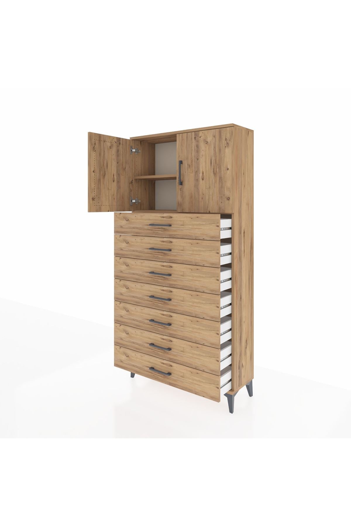 Arges Dolap 2 Raflı 7 Çekmeceli 2 Kapaklı 88x30x182 - S24M002V9A