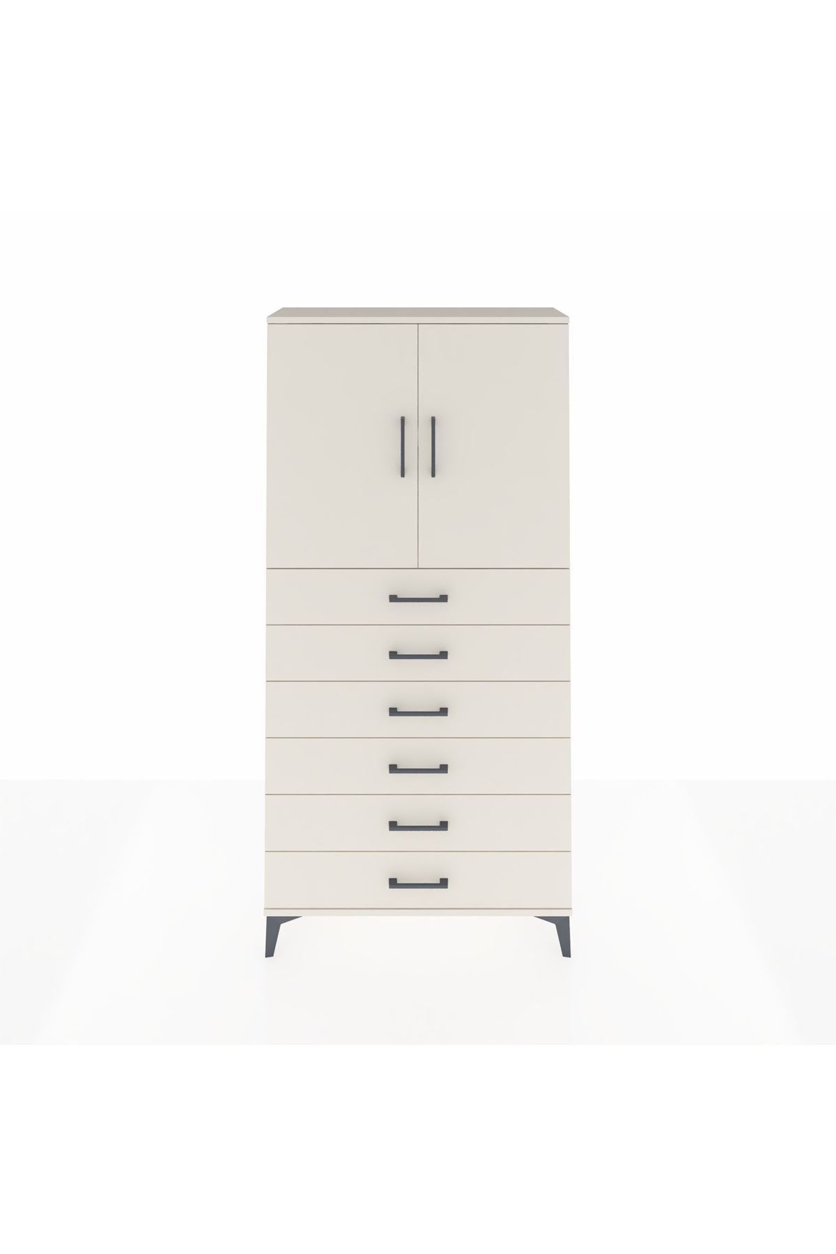 Arges Dolap 2 Raflı 6 Çekmeceli 2 Kapaklı 88x30x182 - S24M003V1A