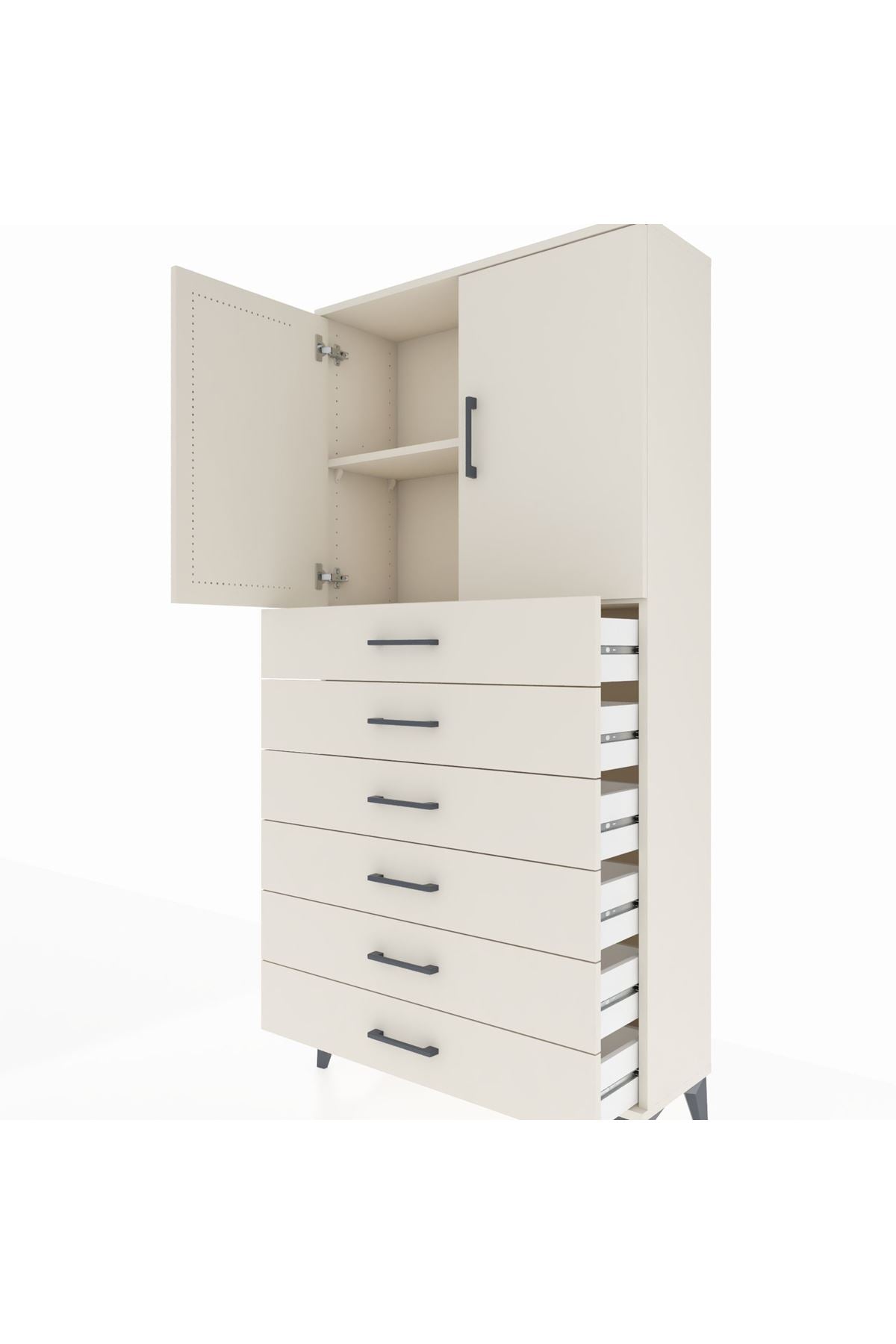 Arges Dolap 2 Raflı 6 Çekmeceli 2 Kapaklı 88x30x182 - S24M003V1A