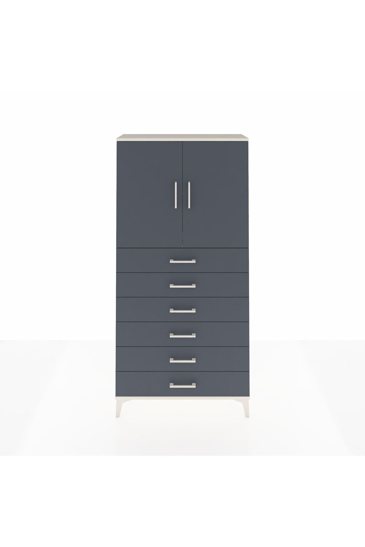 Arges Dolap 2 Raflı 6 Çekmeceli 2 Kapaklı 88x30x182 - S24M003V2A