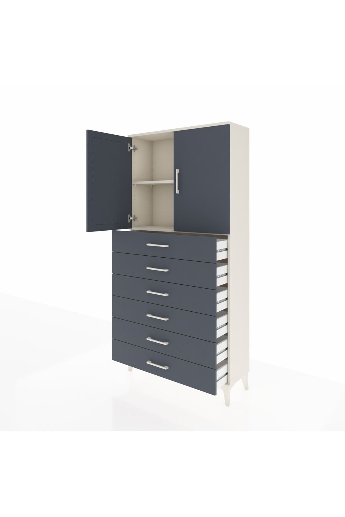 Arges Dolap 2 Raflı 6 Çekmeceli 2 Kapaklı 88x30x182 - S24M003V2A