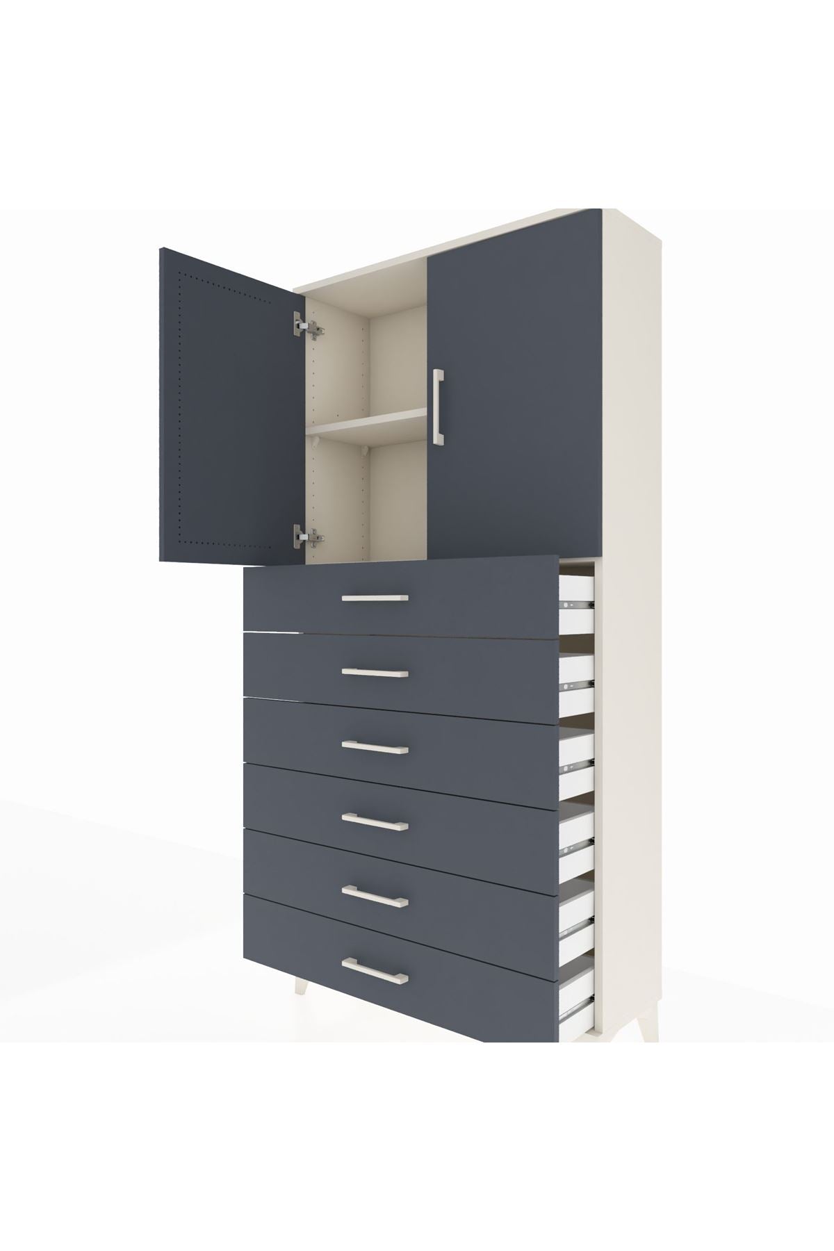 Arges Dolap 2 Raflı 6 Çekmeceli 2 Kapaklı 88x30x182 - S24M003V2A